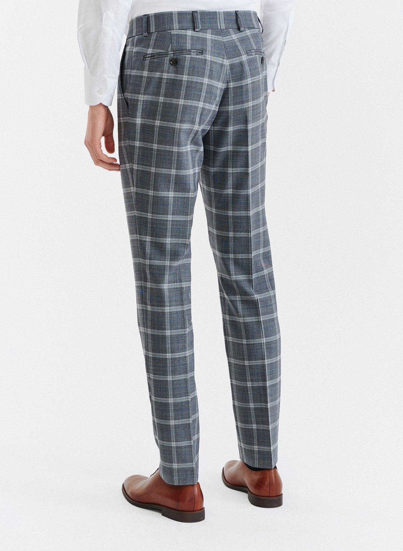 Szare spodnie garniturowe w kratę z wełną - Pako Lorente