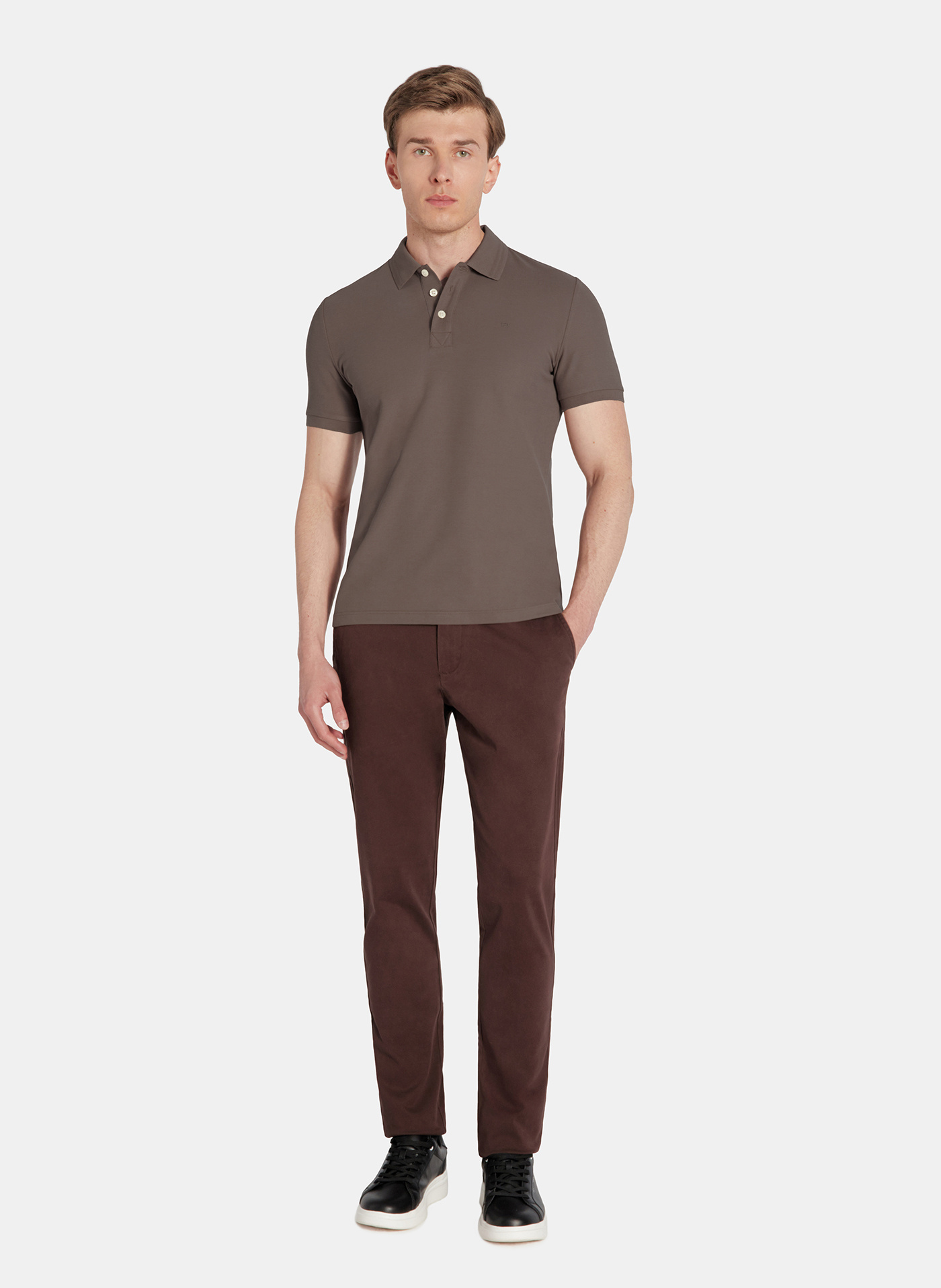 PAKO LORENTE - Brązowy t-shirt polo na trzy guziczki - Pako Lorente