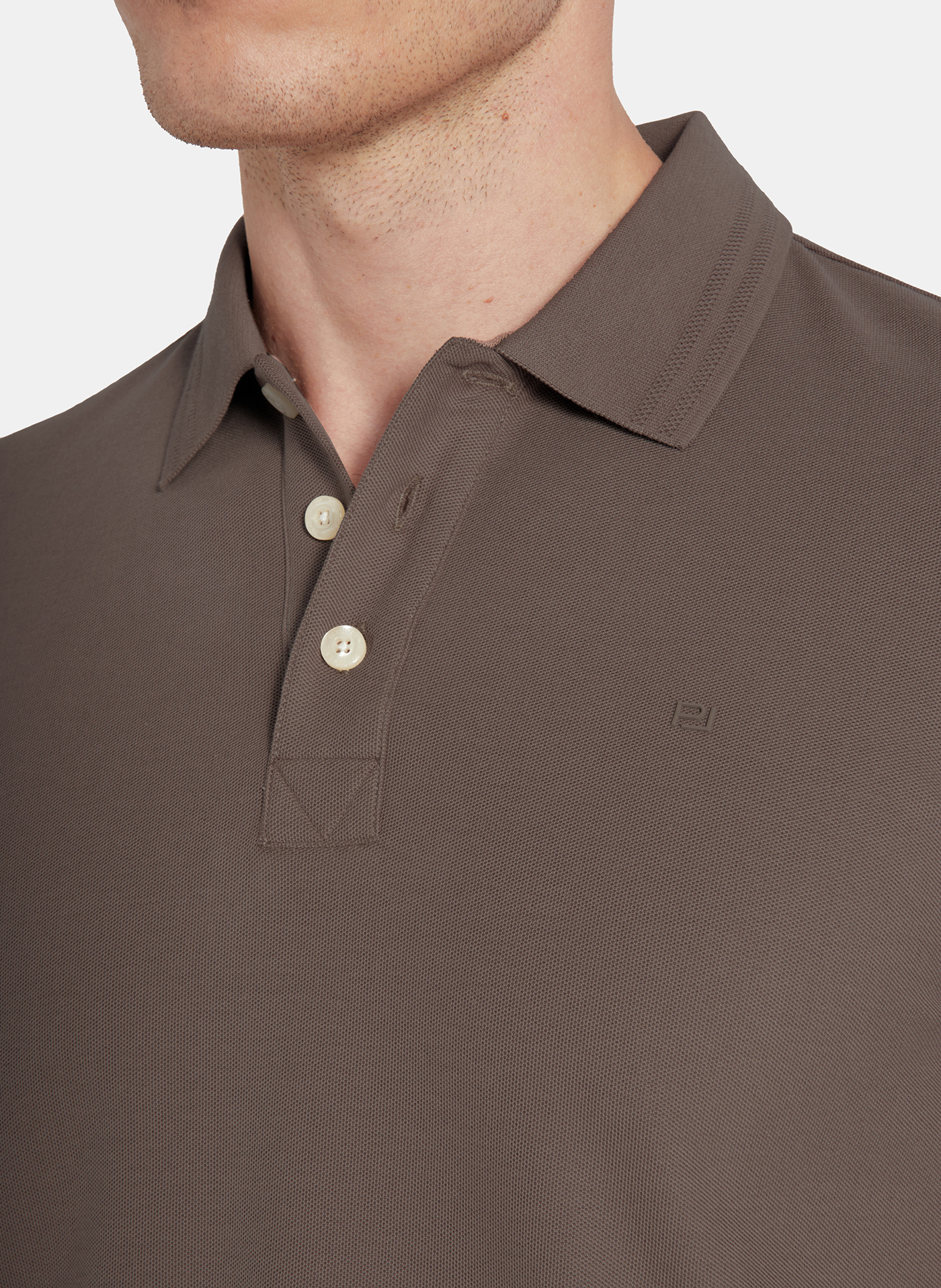 PAKO LORENTE - Brązowy t-shirt polo na trzy guziczki - Pako Lorente