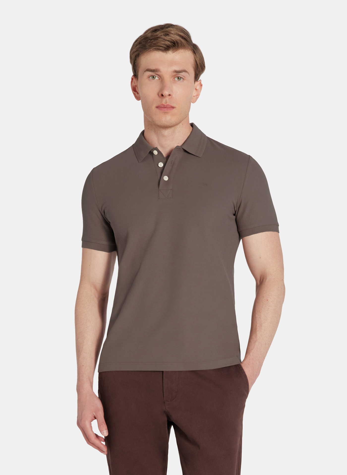 PAKO LORENTE - Brązowy t-shirt polo na trzy guziczki - Pako Lorente