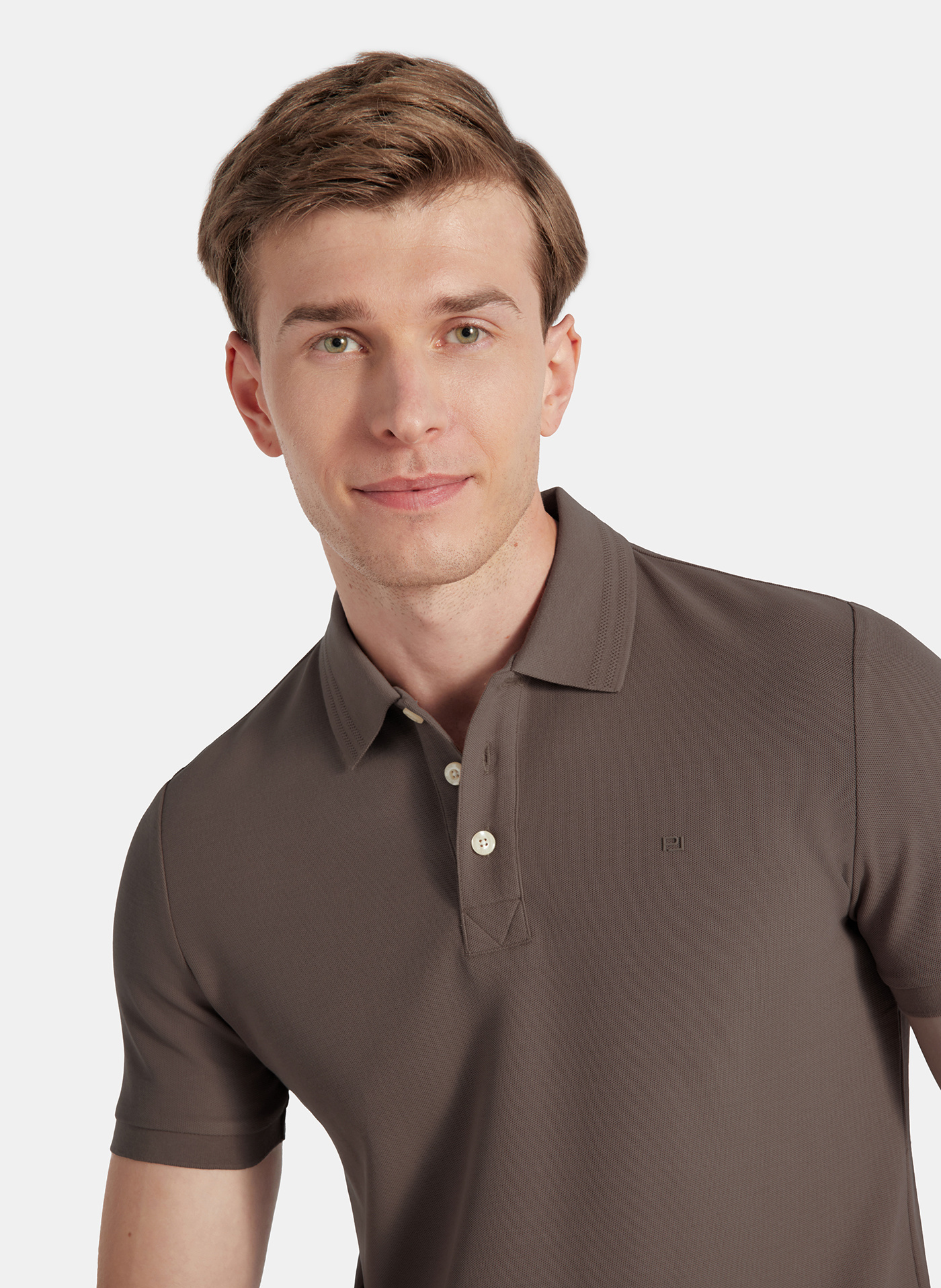 PAKO LORENTE - Brązowy t-shirt polo na trzy guziczki - Pako Lorente