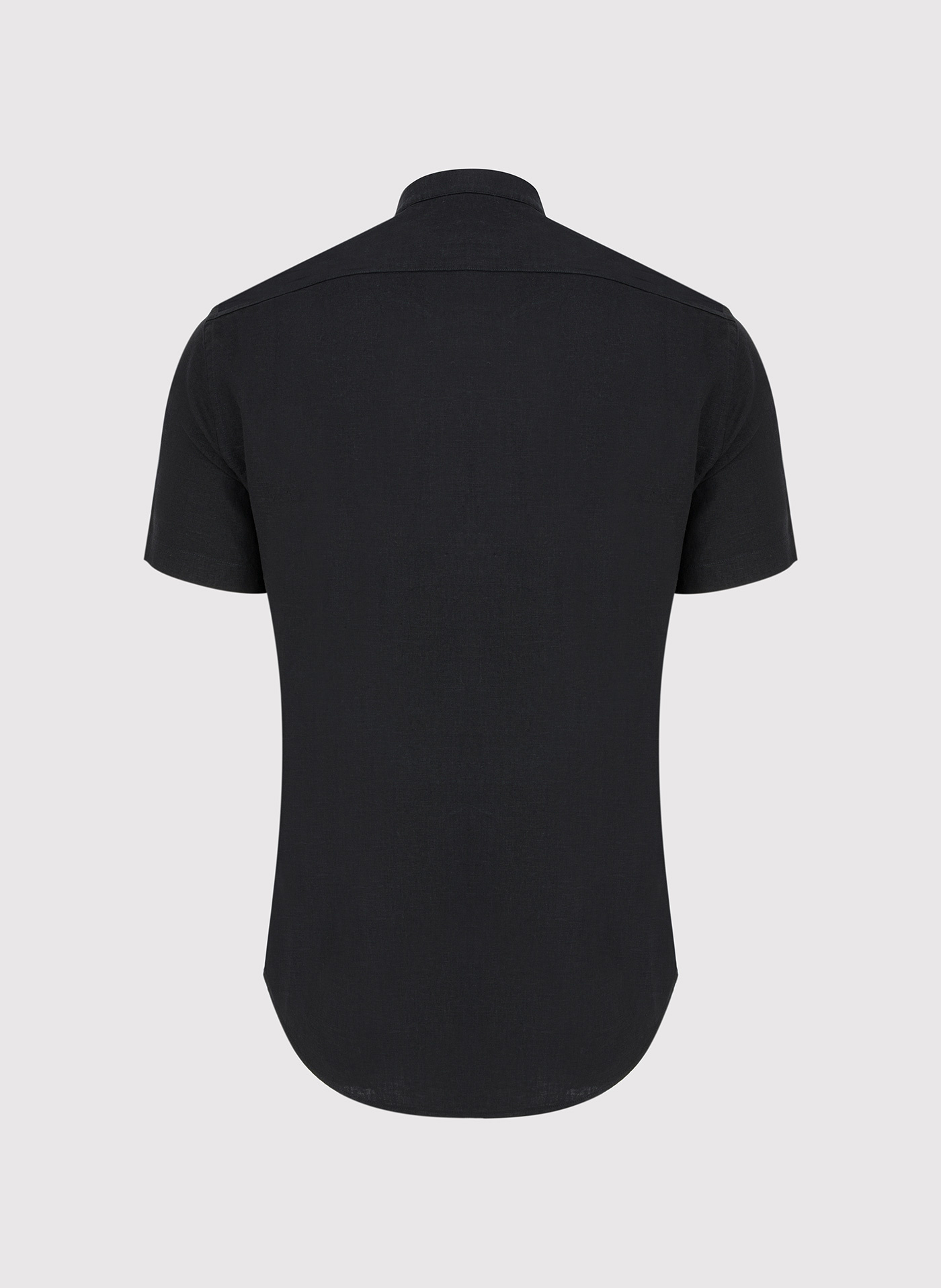 Lniana czarna koszula męska ze stójką - Pako Lorente