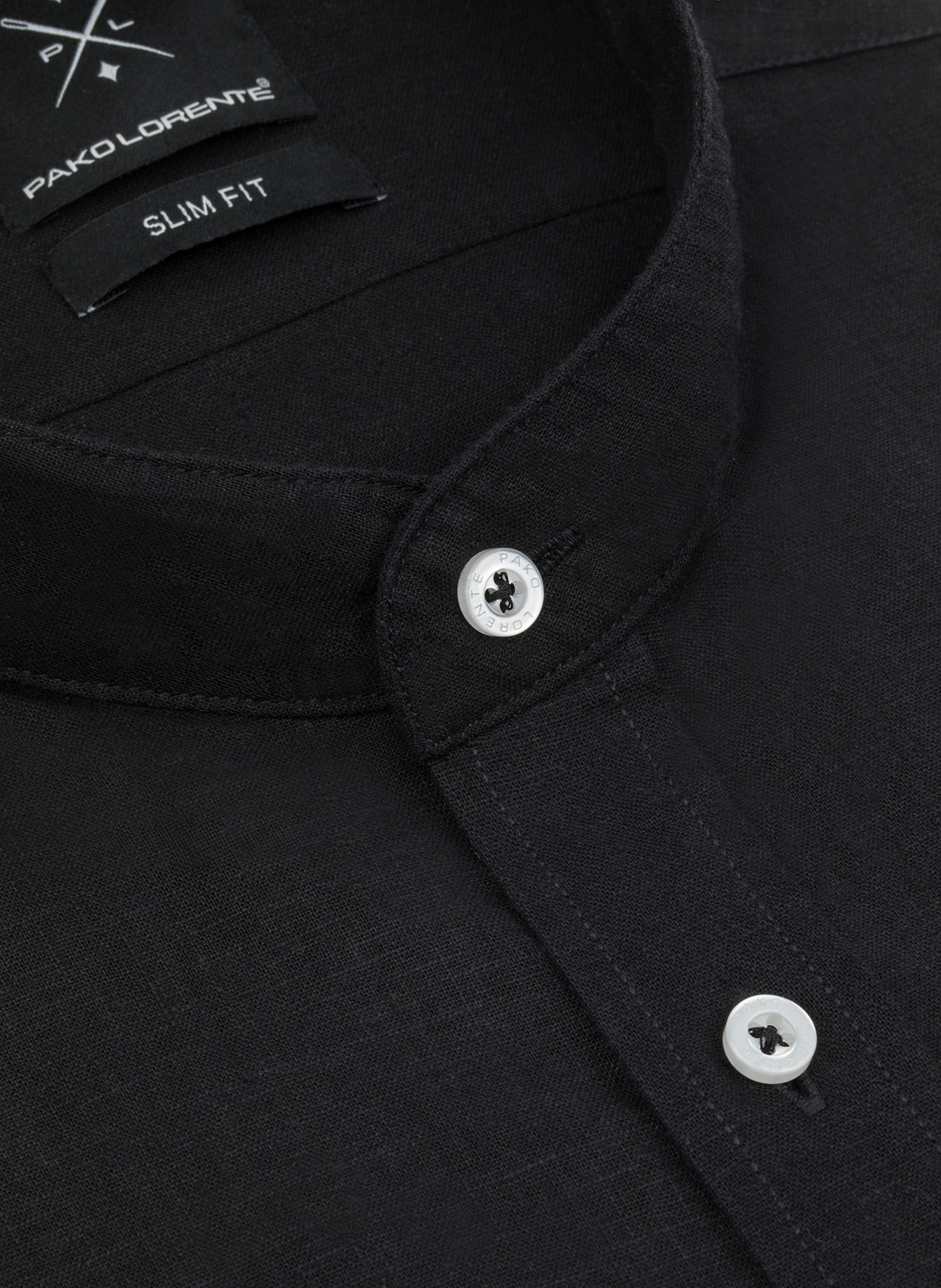 Lniana czarna koszula męska ze stójką - Pako Lorente