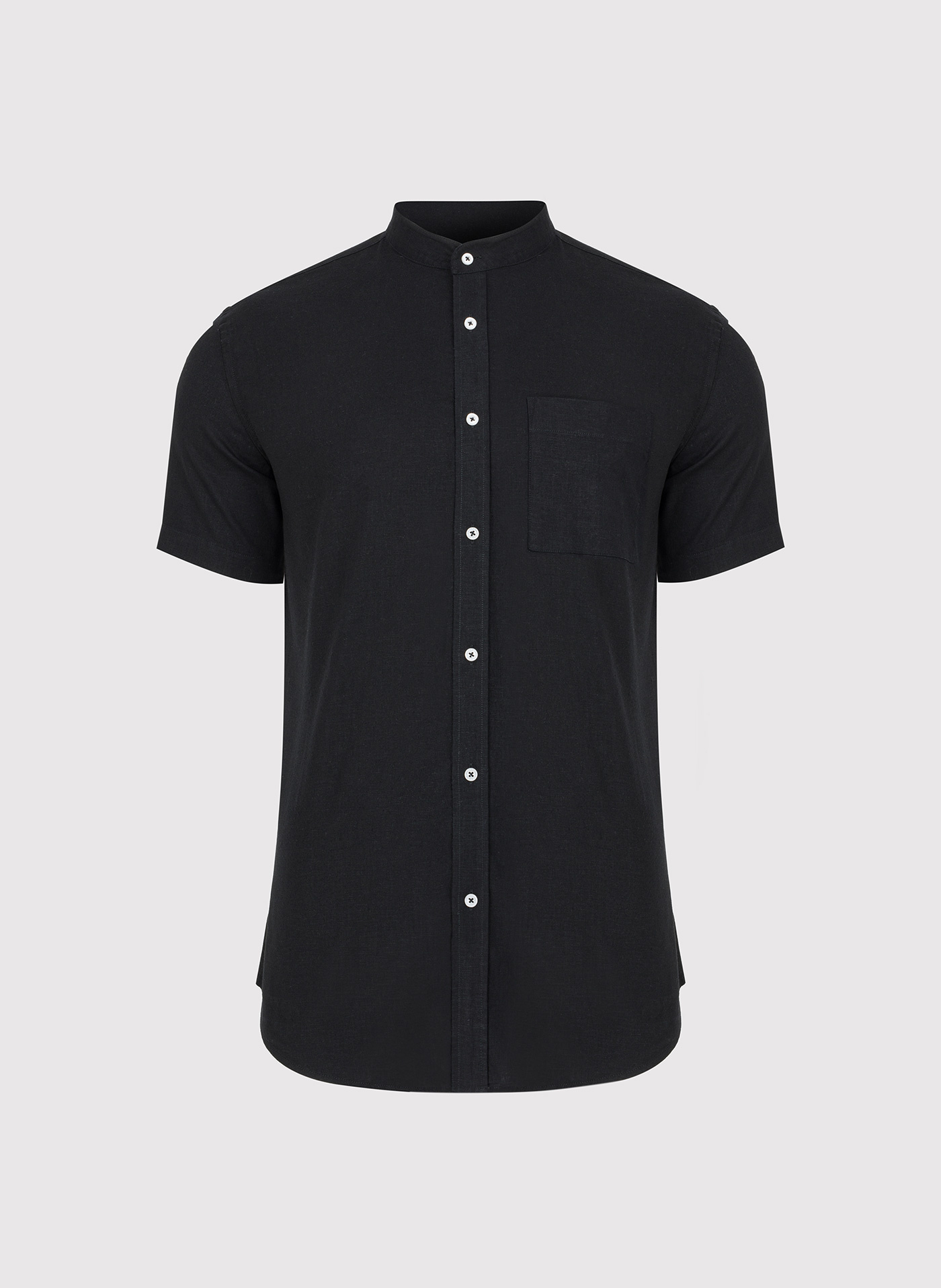 Lniana czarna koszula męska ze stójką - Pako Lorente