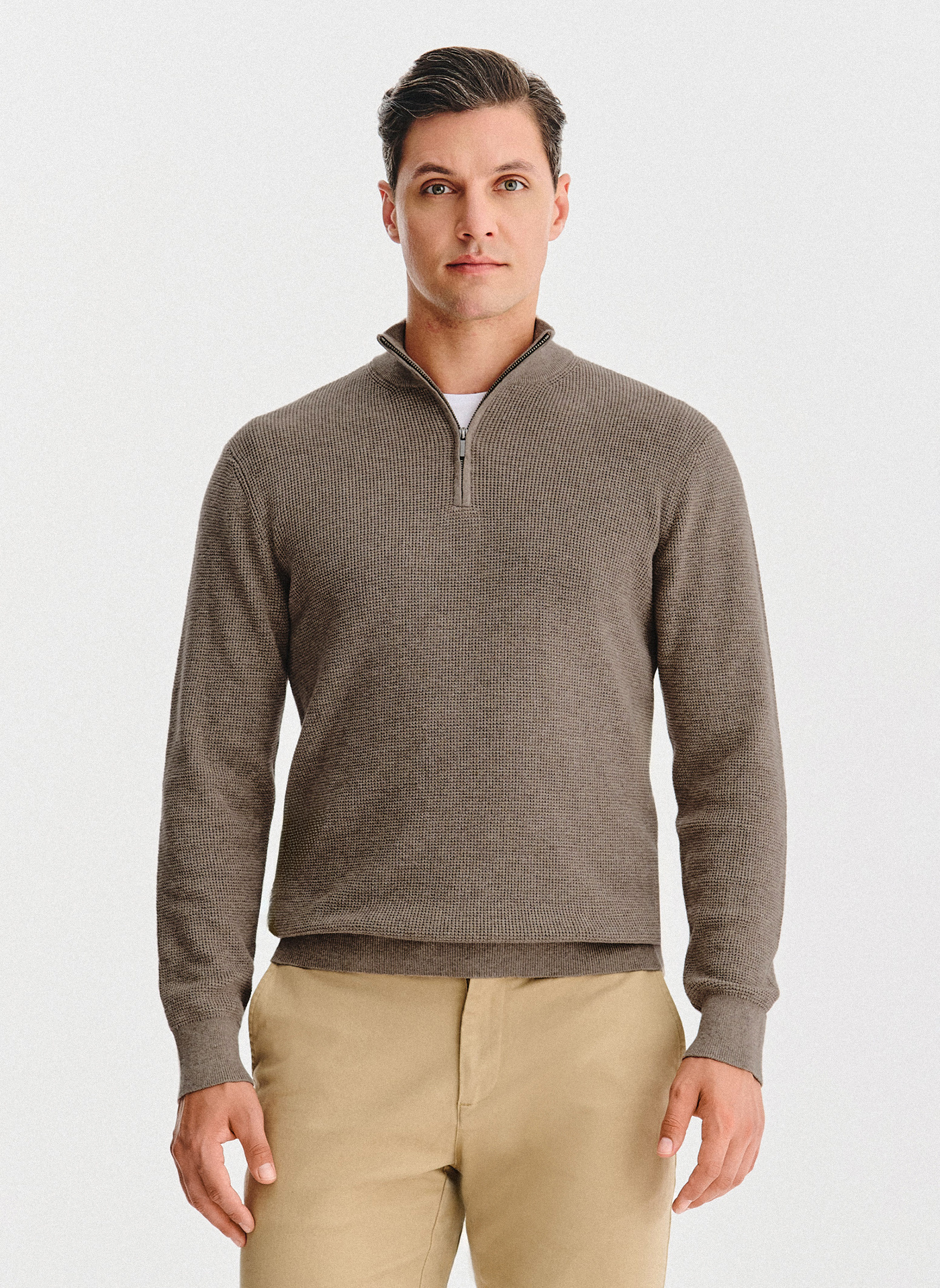 PAKO LORENTE - Brązowy sweter z rozpinaną stójką - Pako Lorente