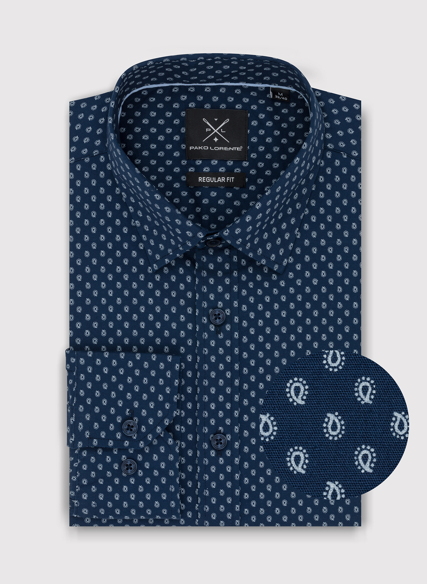 Granatowa koszula o prostym kroju we wzór paisley P24SF-1X-029-G-R - Pako Lorente - Pako Lorente