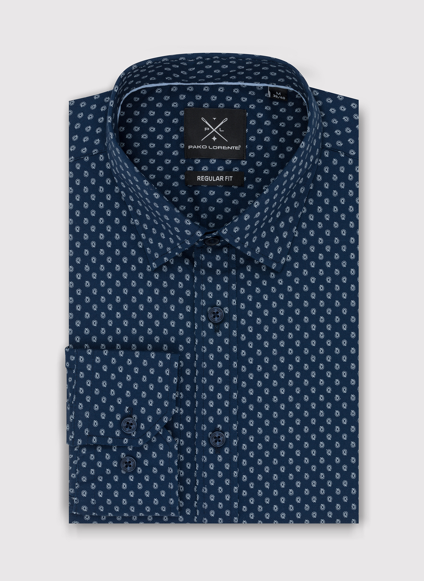 Granatowa koszula o prostym kroju we wzór paisley P24SF-1X-029-G-R - Pako Lorente - Pako Lorente