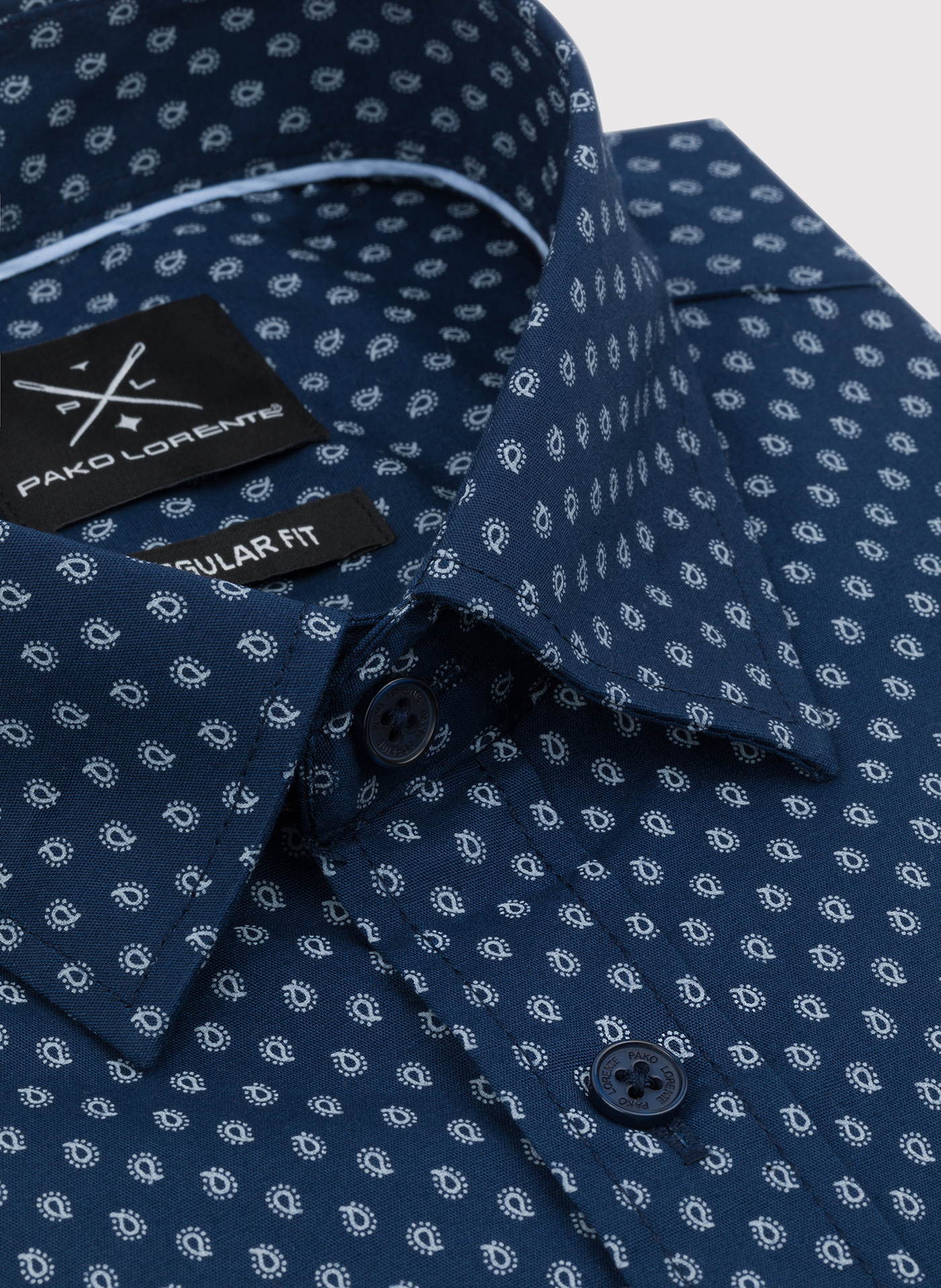 Granatowa koszula o prostym kroju we wzór paisley P24SF-1X-029-G-R - Pako Lorente - Pako Lorente