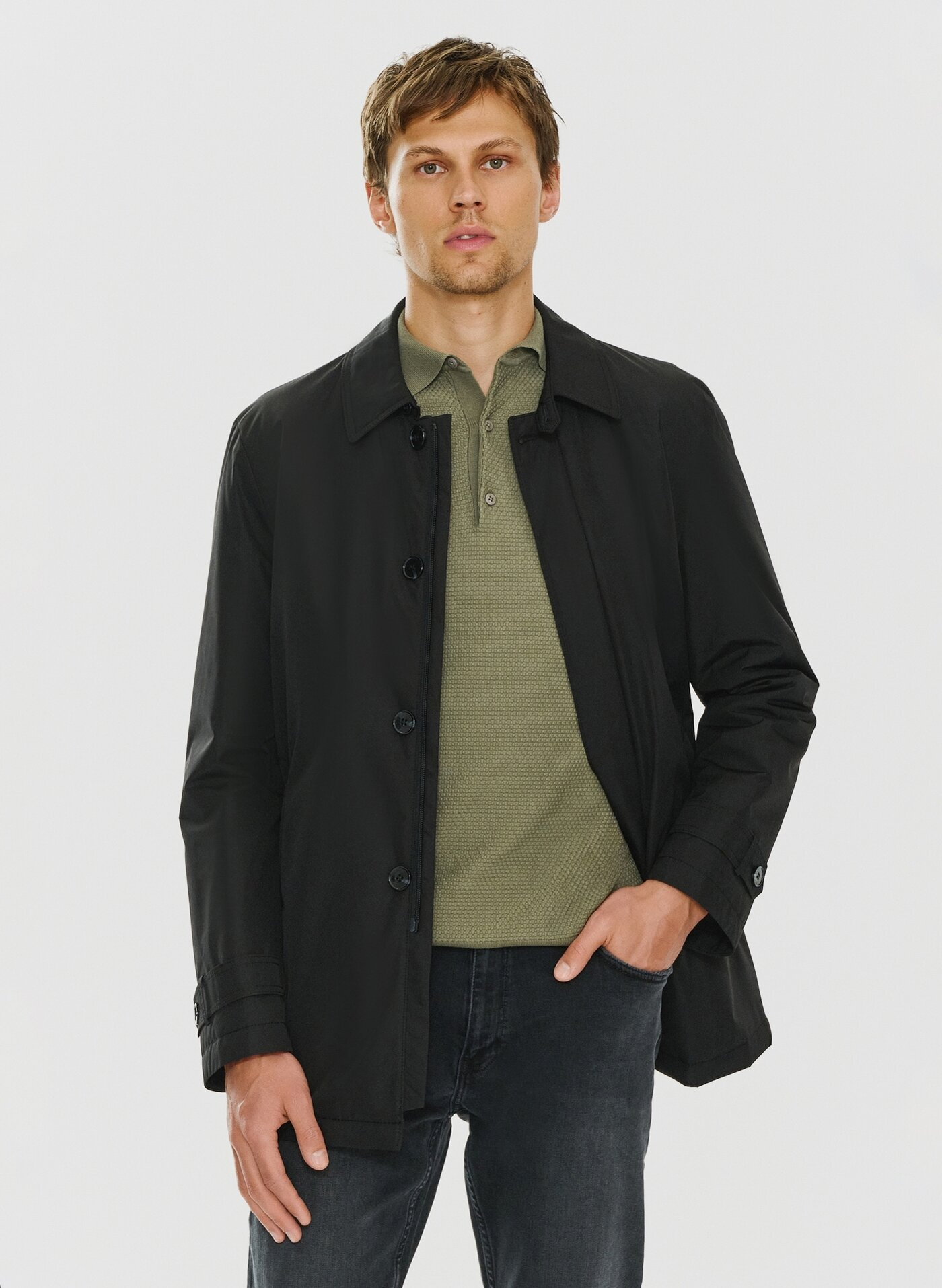 Czarny przejściowy płaszcz męski - Pako Lorente