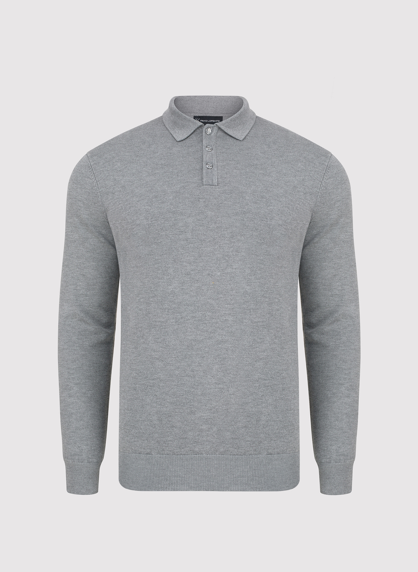 Szary sweter męski z kołnierzykiem polo - Pako Lorente