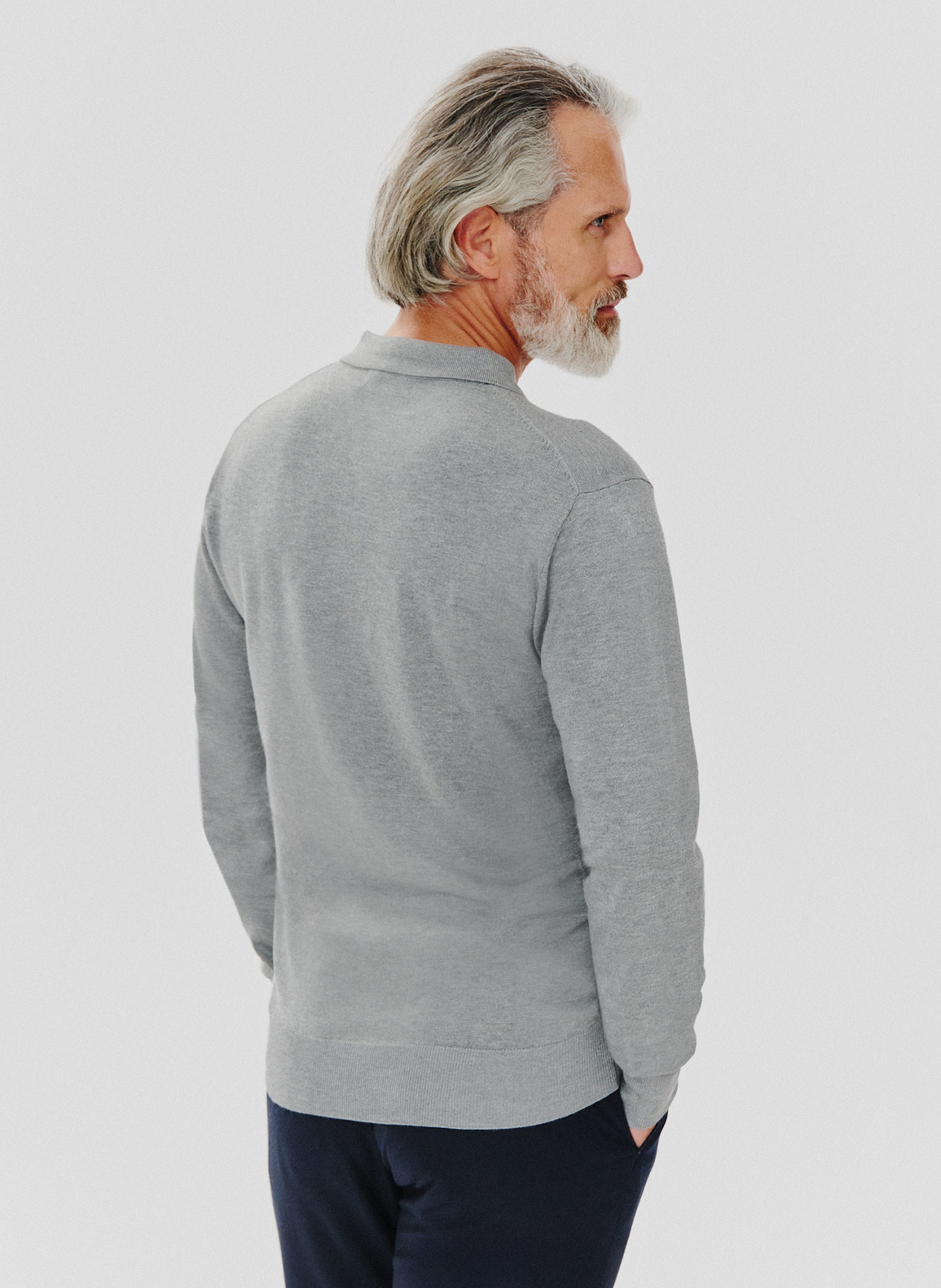 Szary sweter męski z kołnierzykiem polo - Pako Lorente