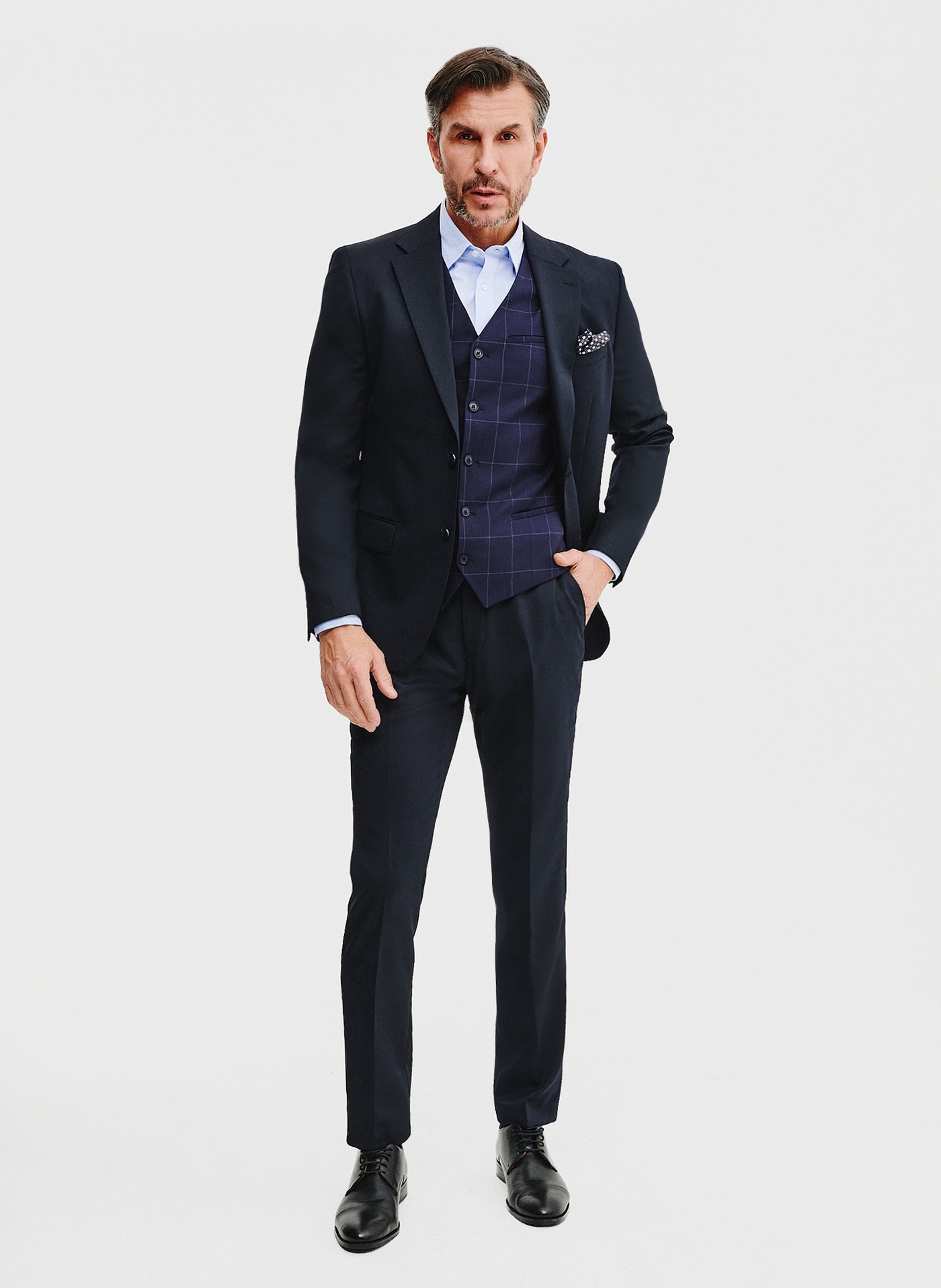 Granatowa kamizelka męska w kratę - Pako Lorente