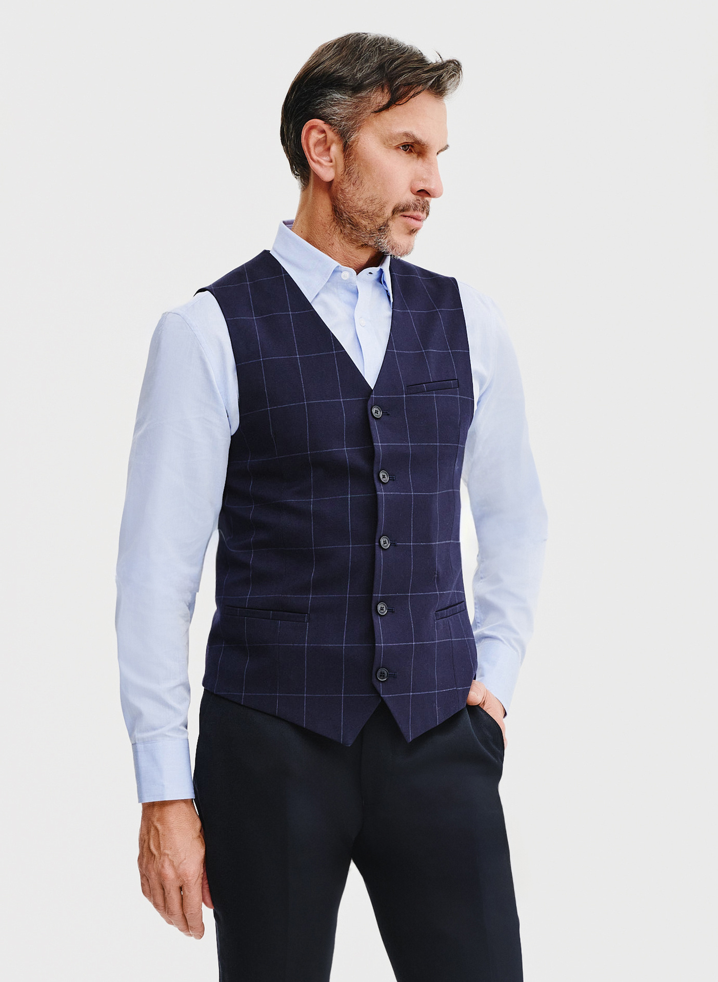 Granatowa kamizelka męska w kratę - Pako Lorente