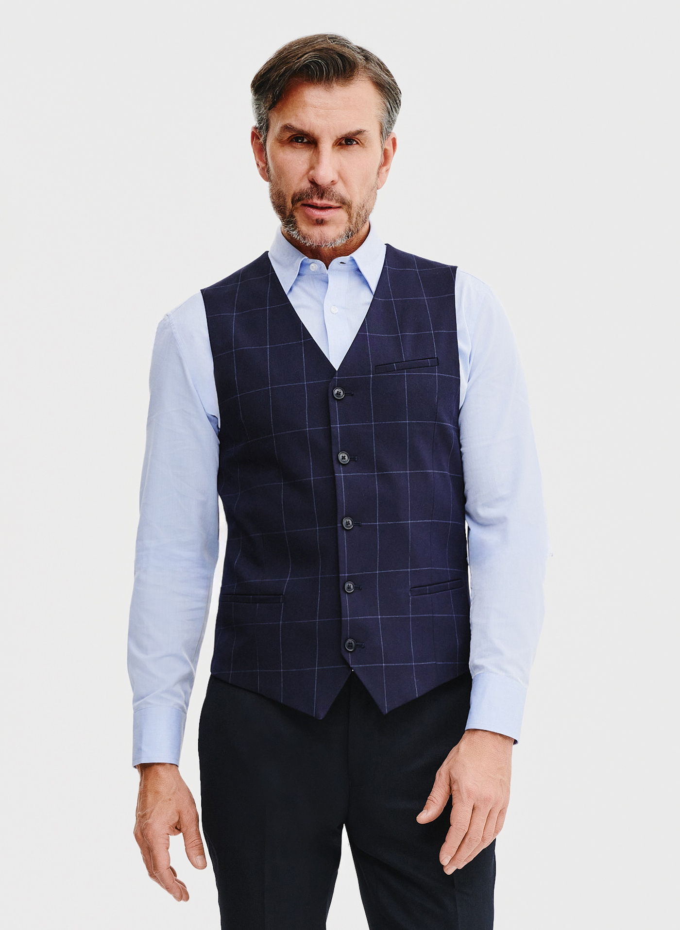 Granatowa kamizelka męska w kratę - Pako Lorente