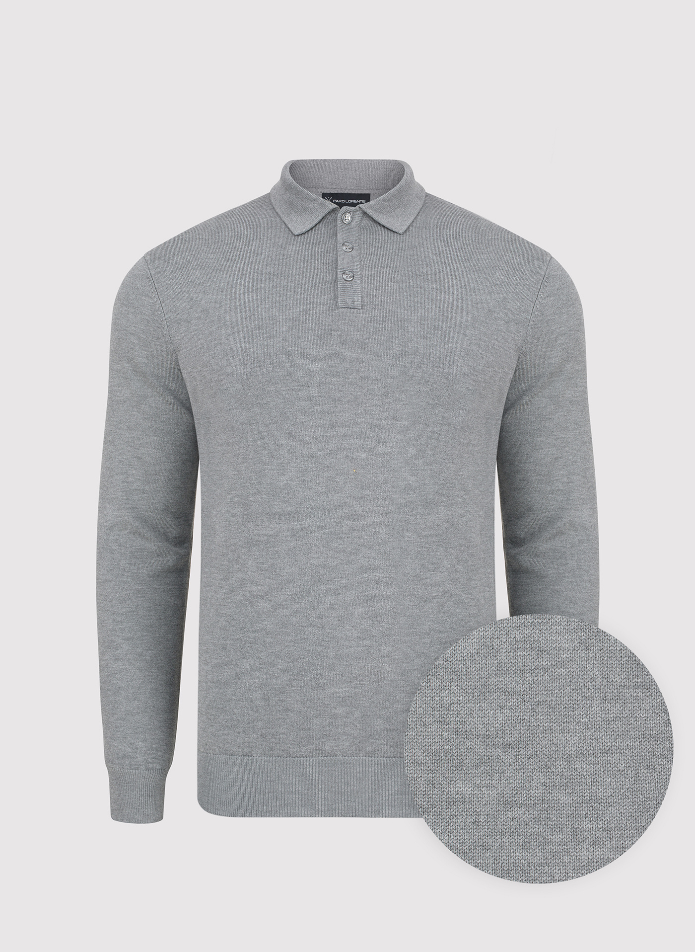 Szary sweter męski z kołnierzykiem polo - Pako Lorente