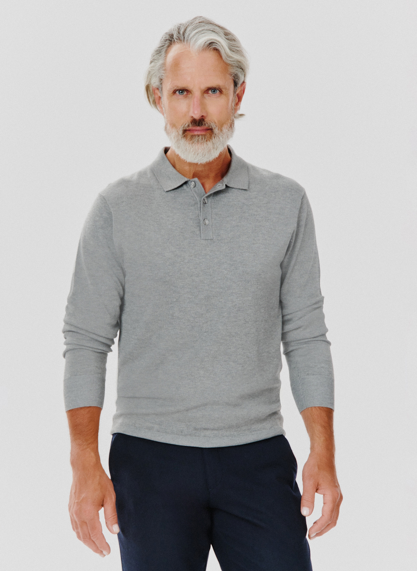 Szary sweter męski z kołnierzykiem polo - Pako Lorente