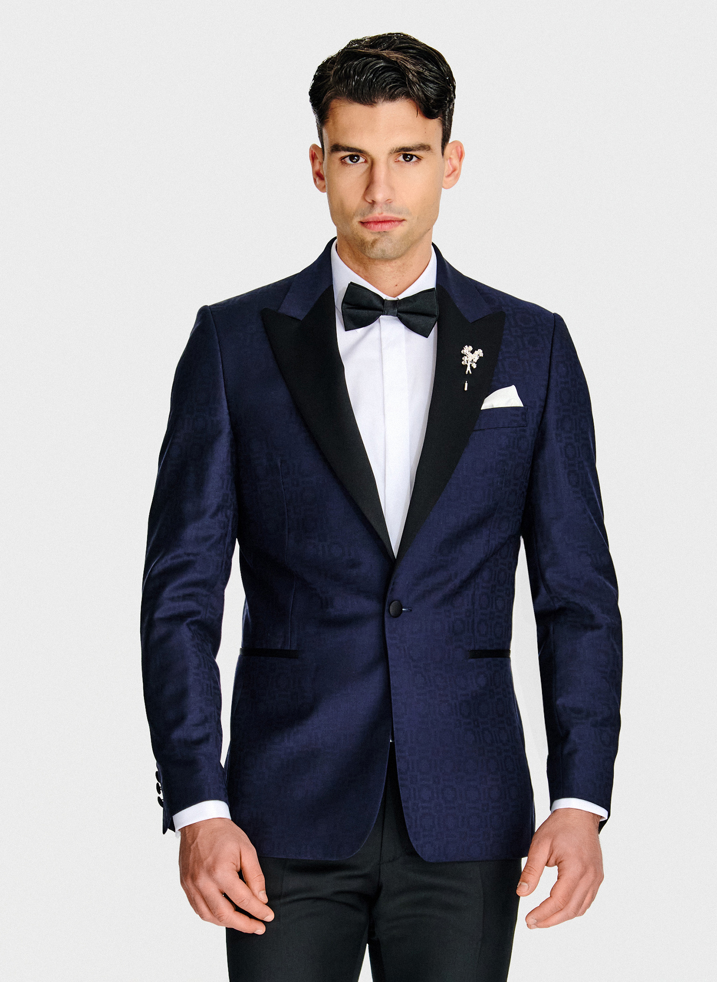 PAKO LORENTE - Granatowa żakardowa marynarka smokingowa - Pako Lorente