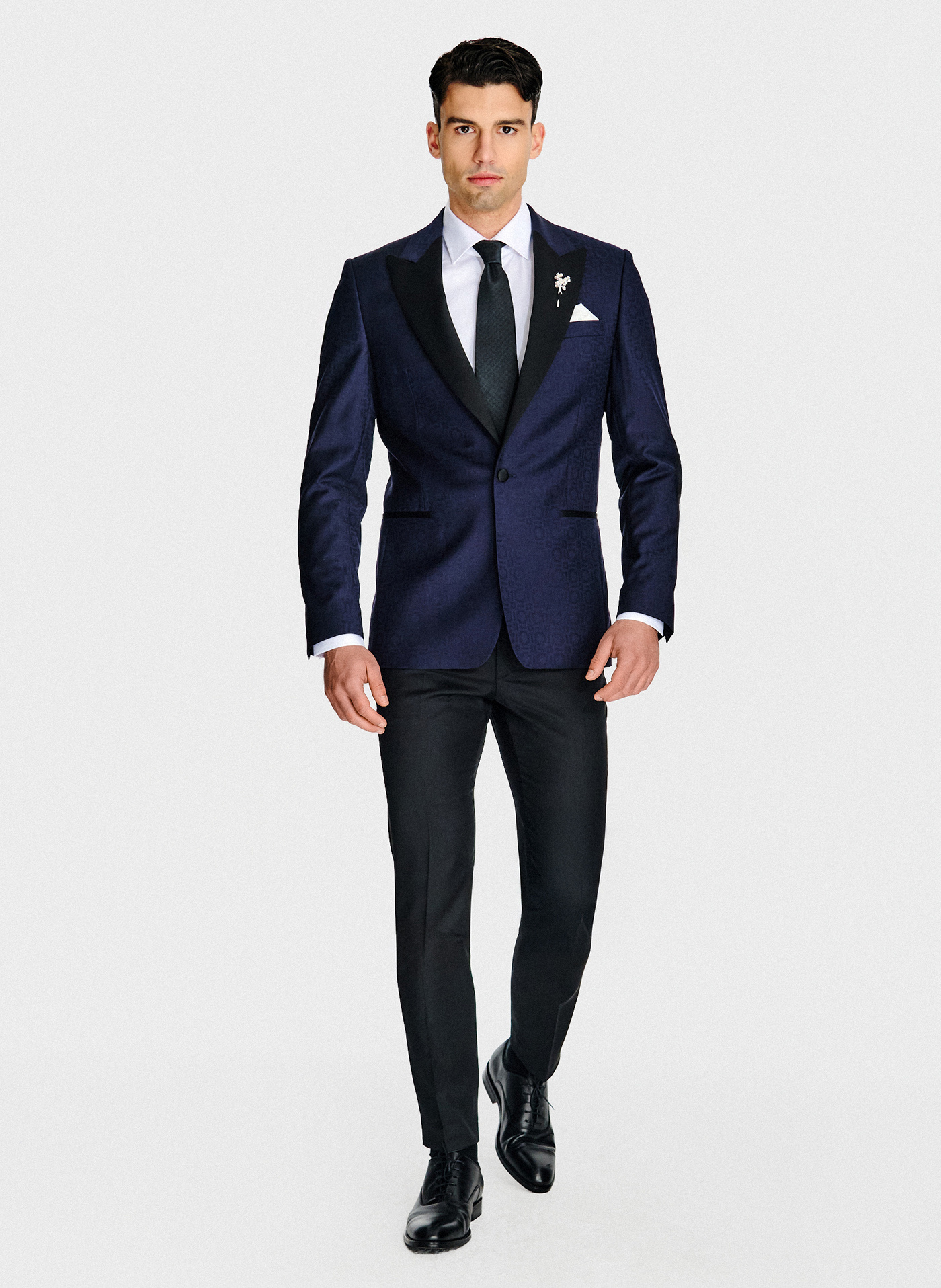 PAKO LORENTE - Granatowa żakardowa marynarka smokingowa - Pako Lorente