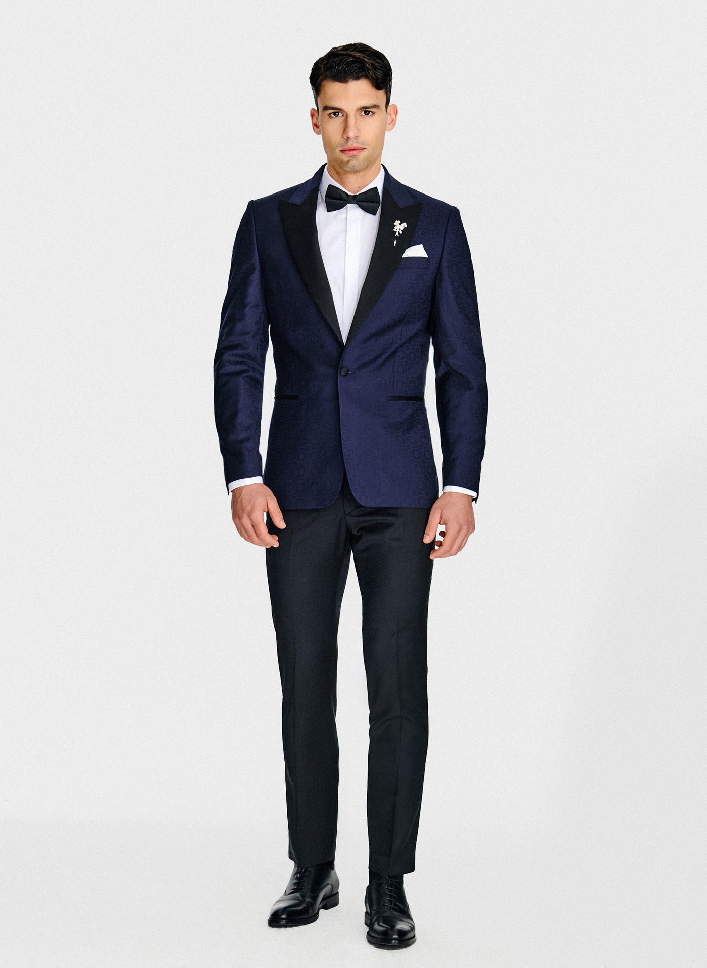 PAKO LORENTE - Granatowa żakardowa marynarka smokingowa - Pako Lorente