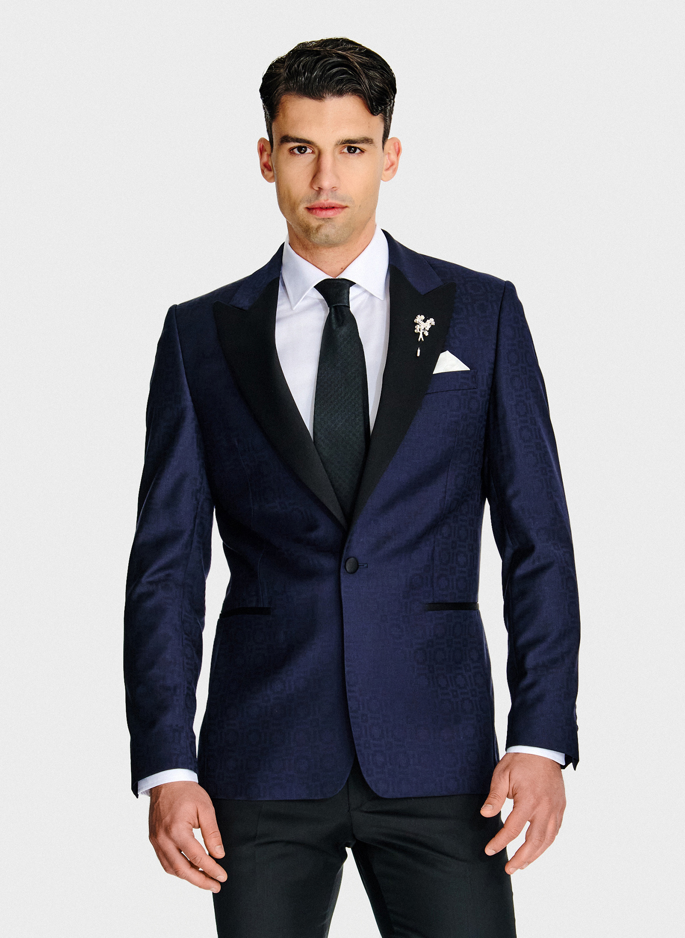 PAKO LORENTE - Granatowa żakardowa marynarka smokingowa - Pako Lorente