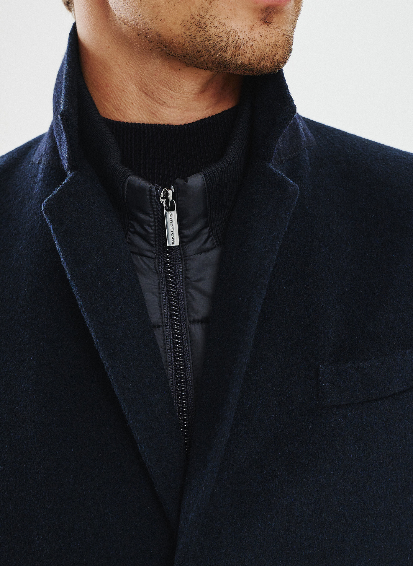 Granatowy płaszcz męski z odpinaną stójką - Pako Lorente