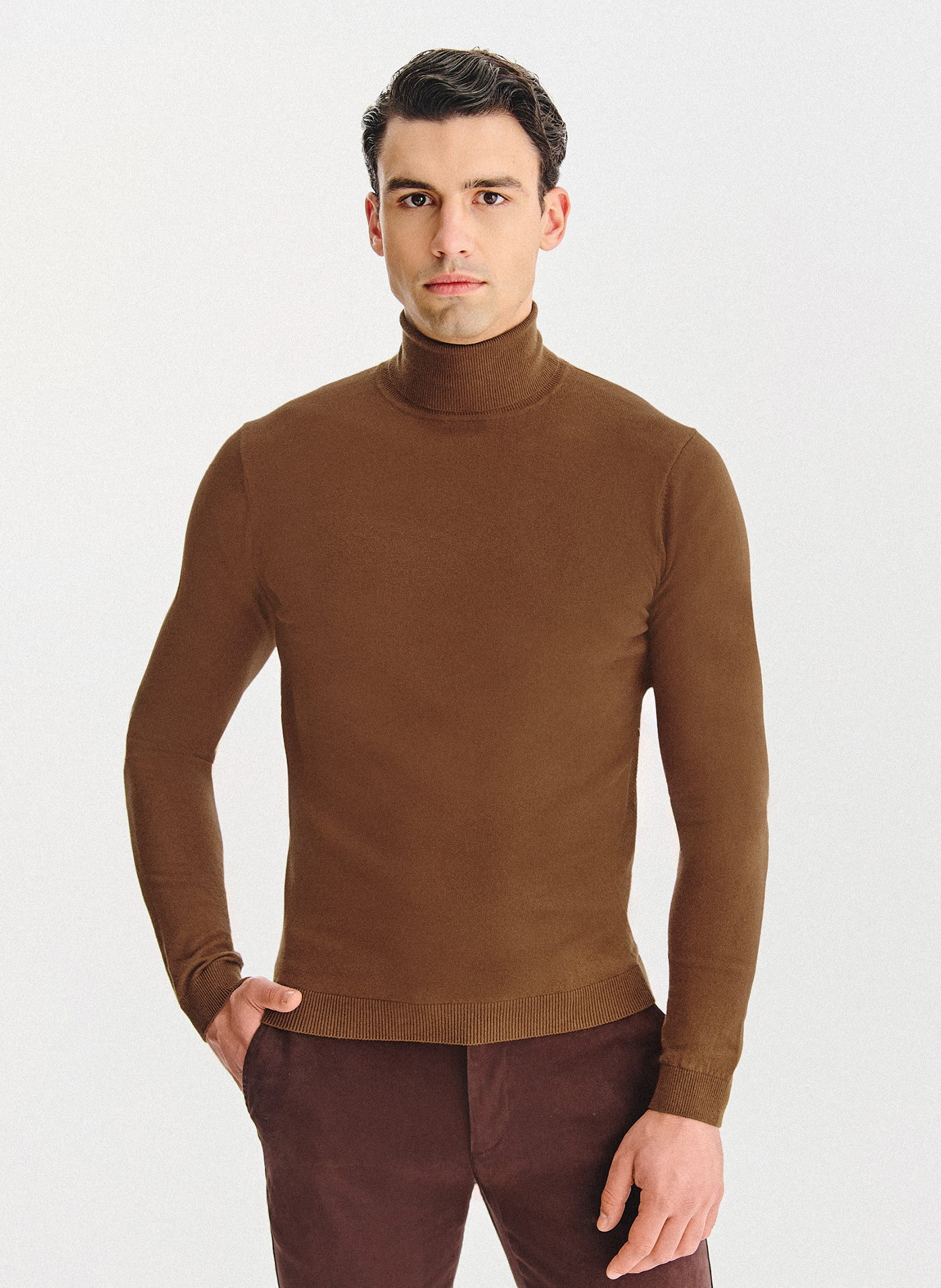 PALKO LORENTE - Kamelowy gładki golf męski - Pako Lorente