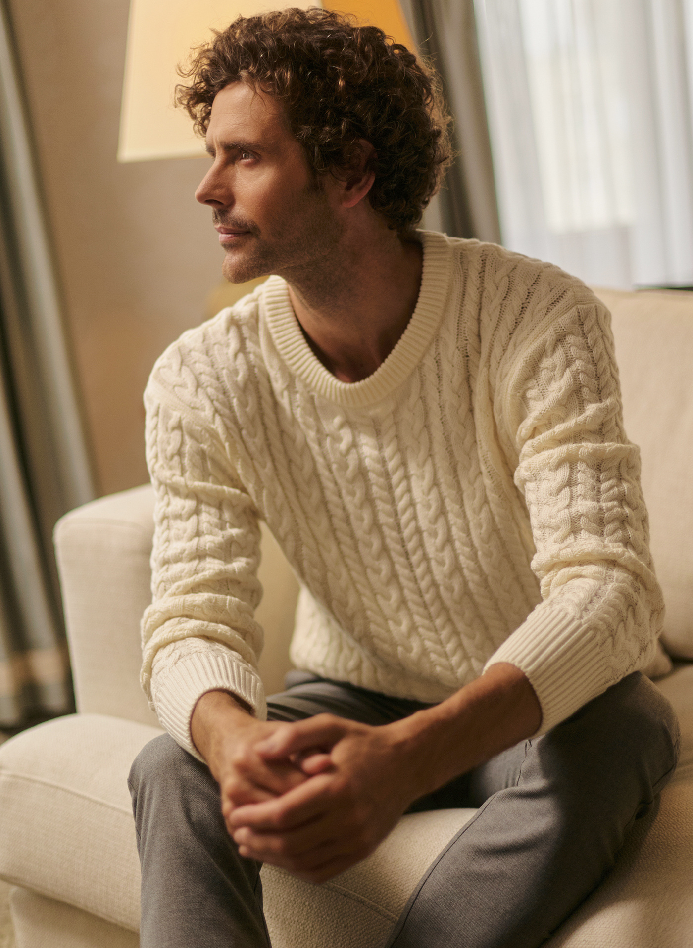 PAKO LORENTE - Beżowy sweter męski z kaszmirem - Pako Lorente