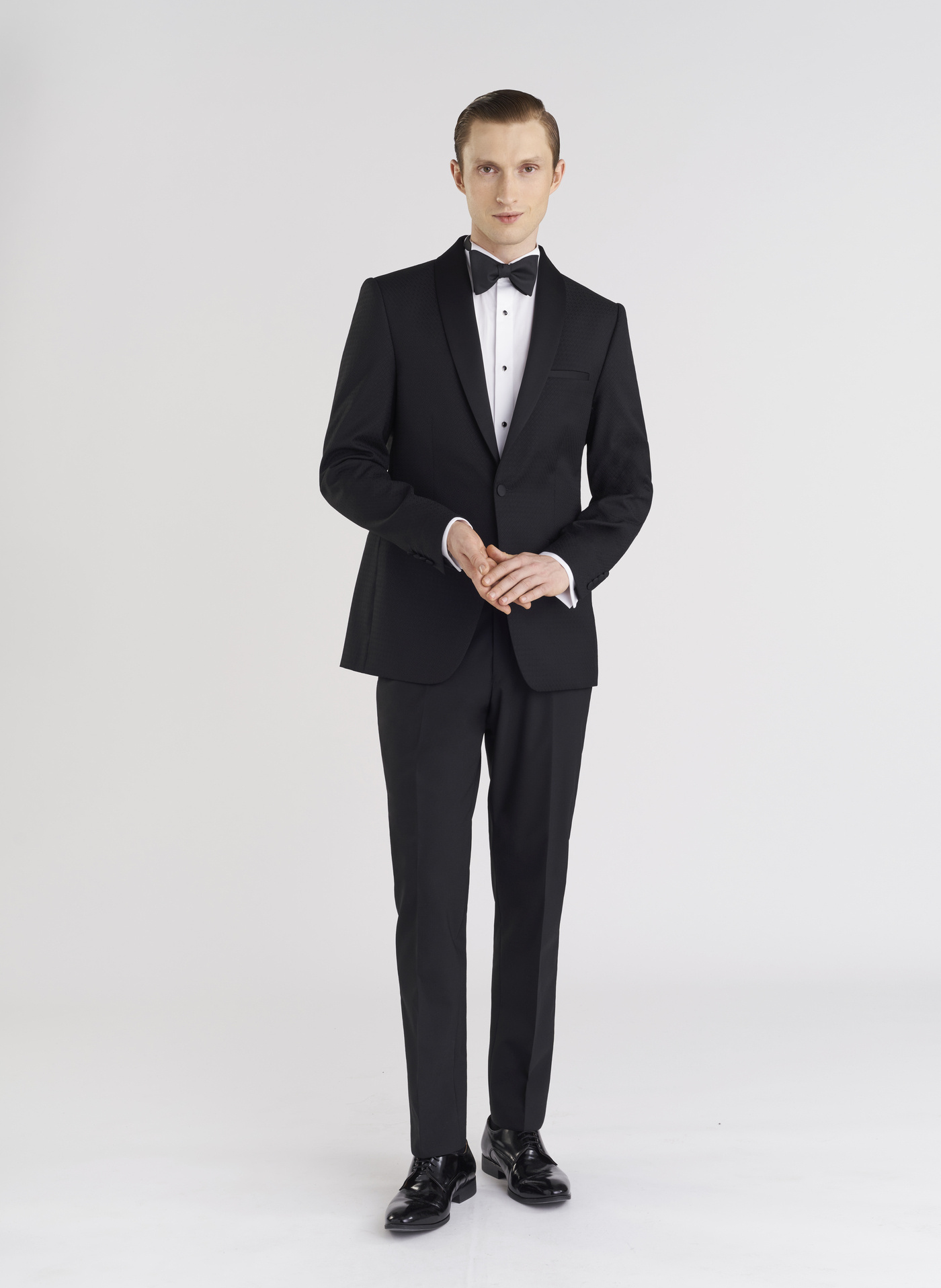 Wełniana czarna marynarka smokingowa w mikrowzór - Pako Lorente