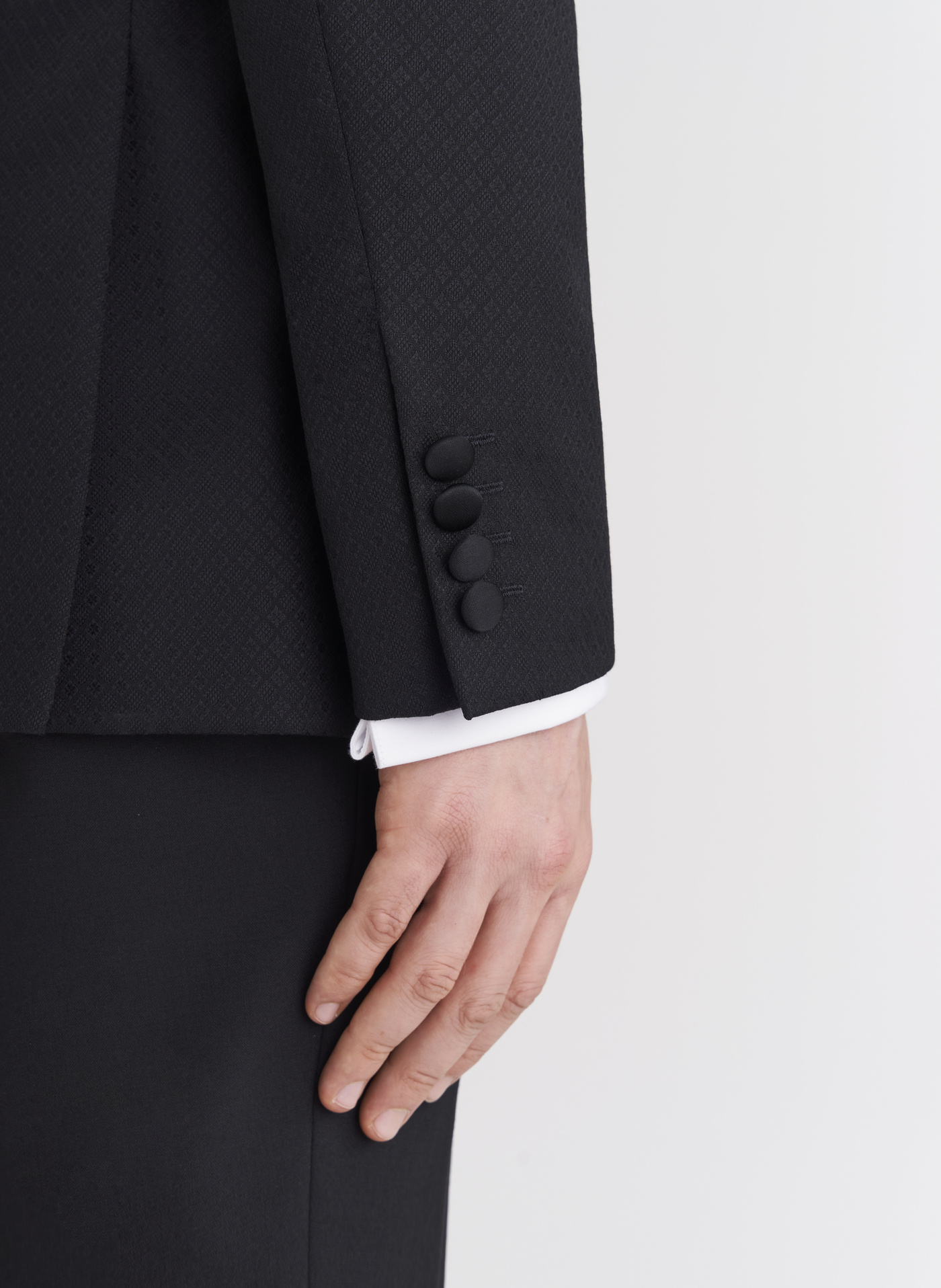 Wełniana czarna marynarka smokingowa w mikrowzór - Pako Lorente