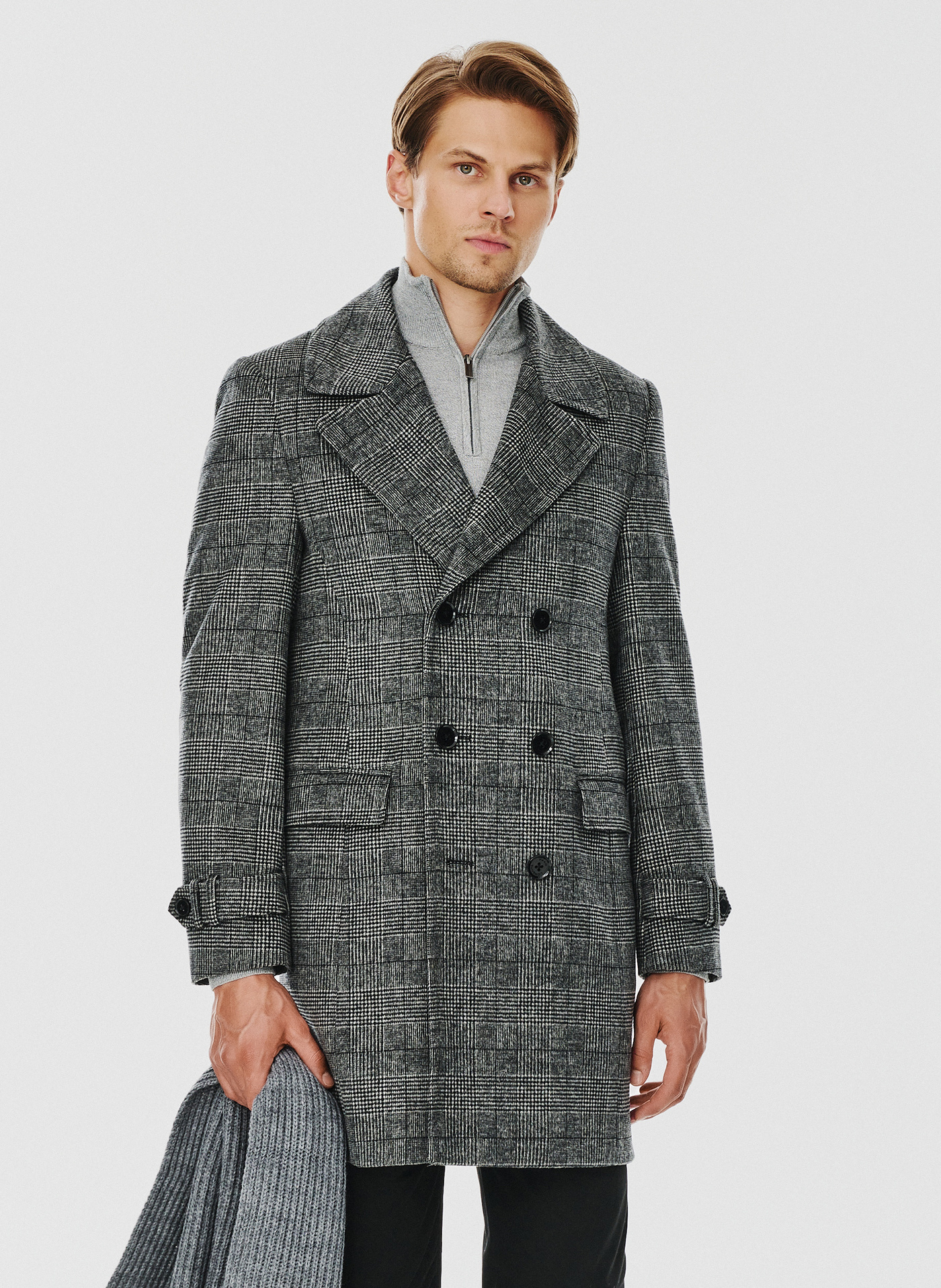 Szary męski płaszcz w kratę - Pako Lorente
