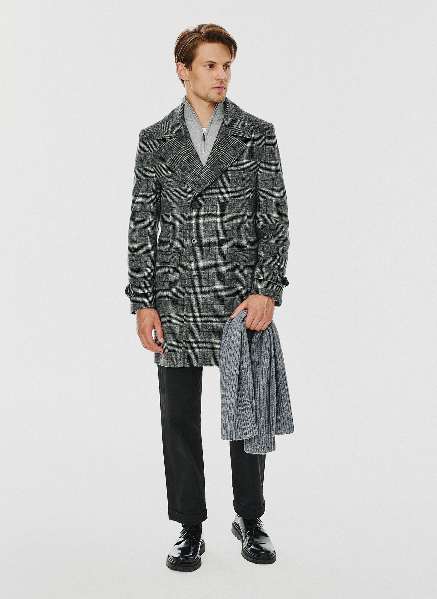 Szary męski płaszcz w kratę - Pako Lorente