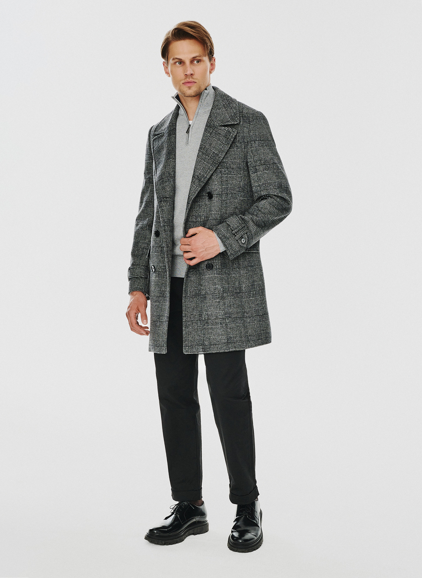 Szary męski płaszcz w kratę - Pako Lorente