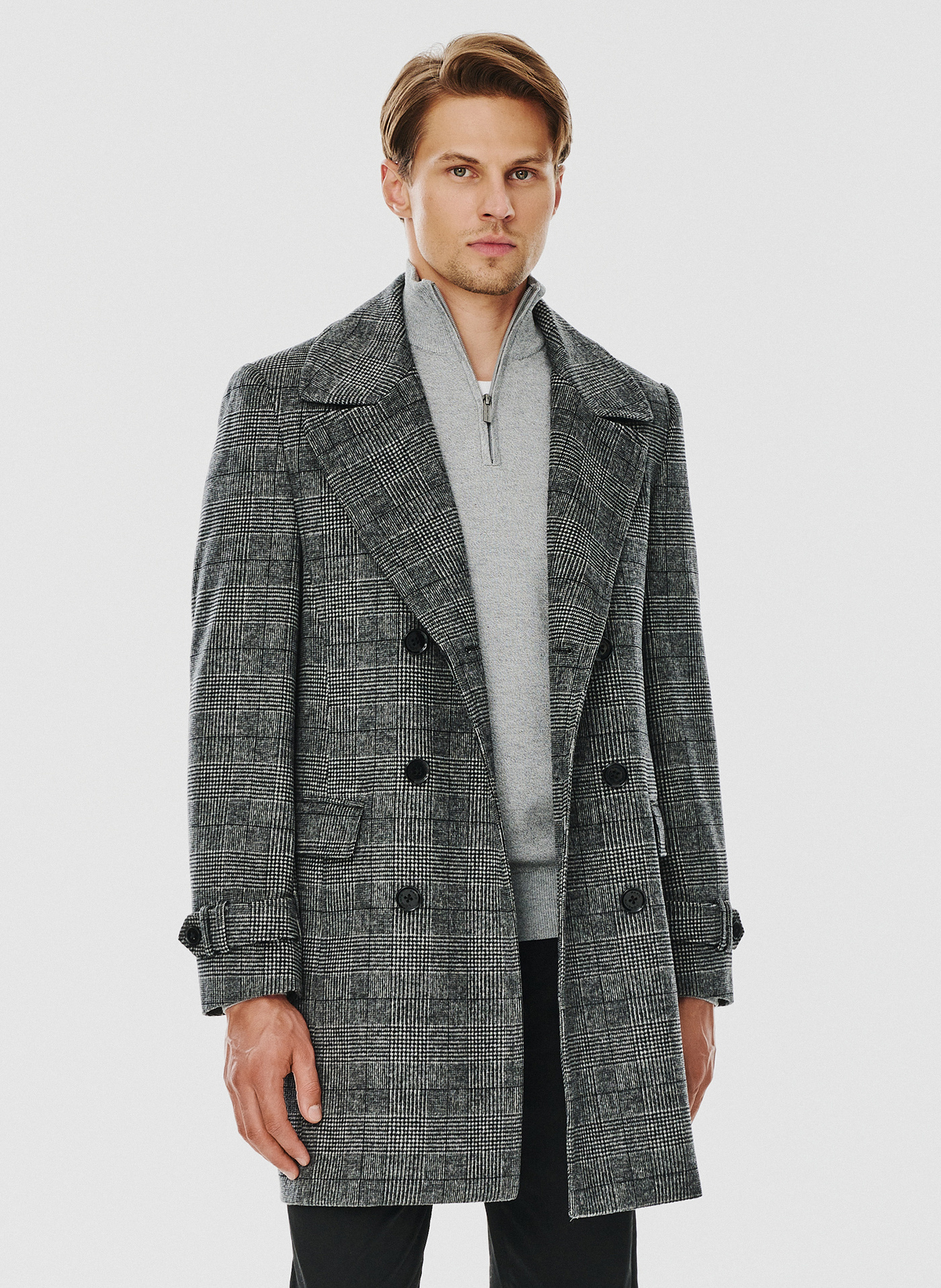 Szary męski płaszcz w kratę - Pako Lorente