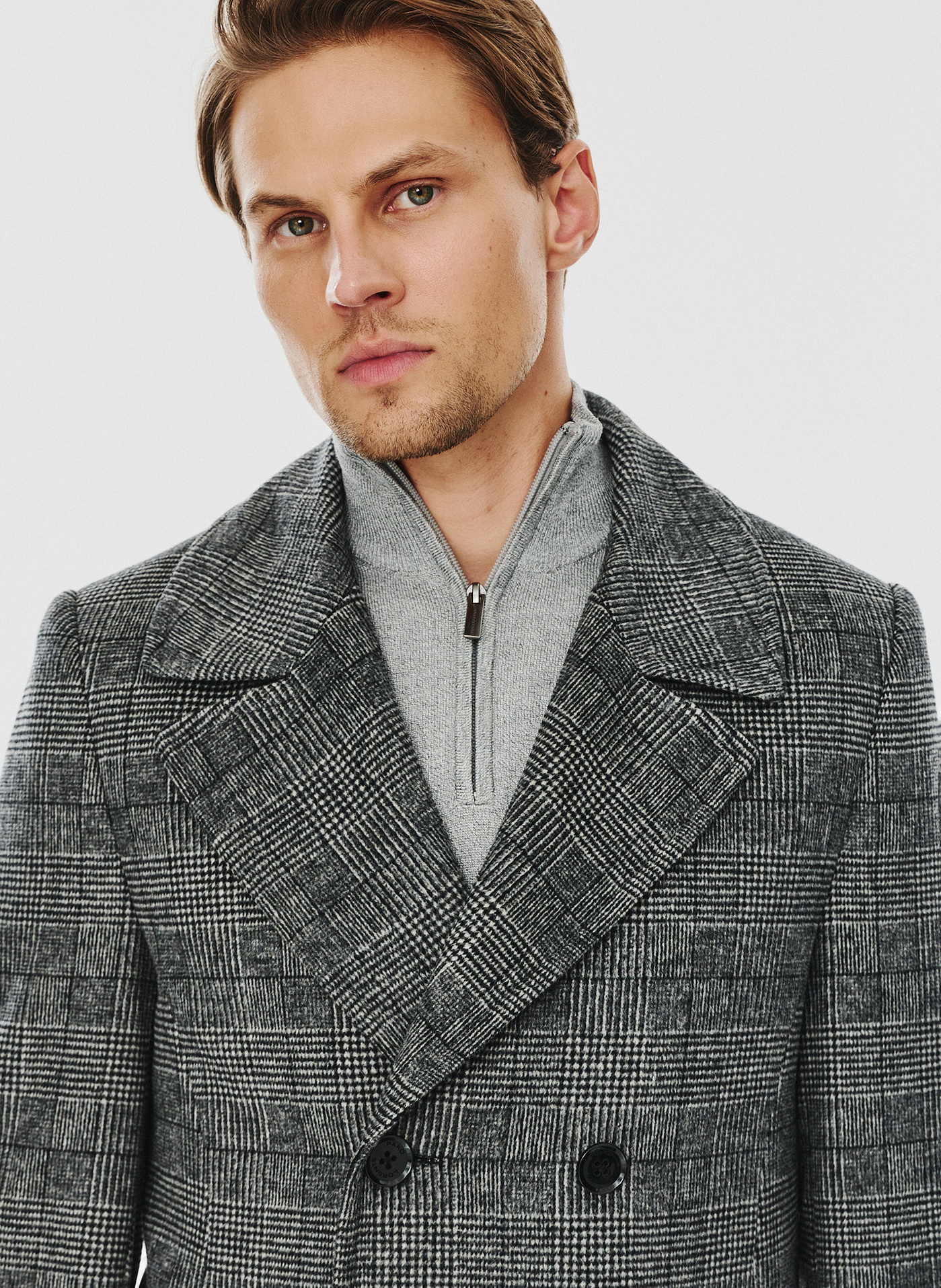 Szary męski płaszcz w kratę - Pako Lorente