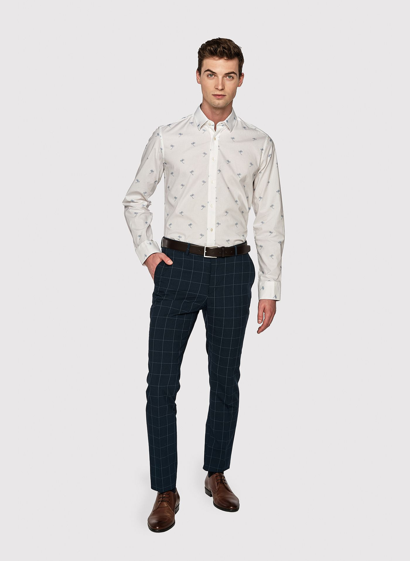 Biała męska koszula w palmy - Pako Lorente