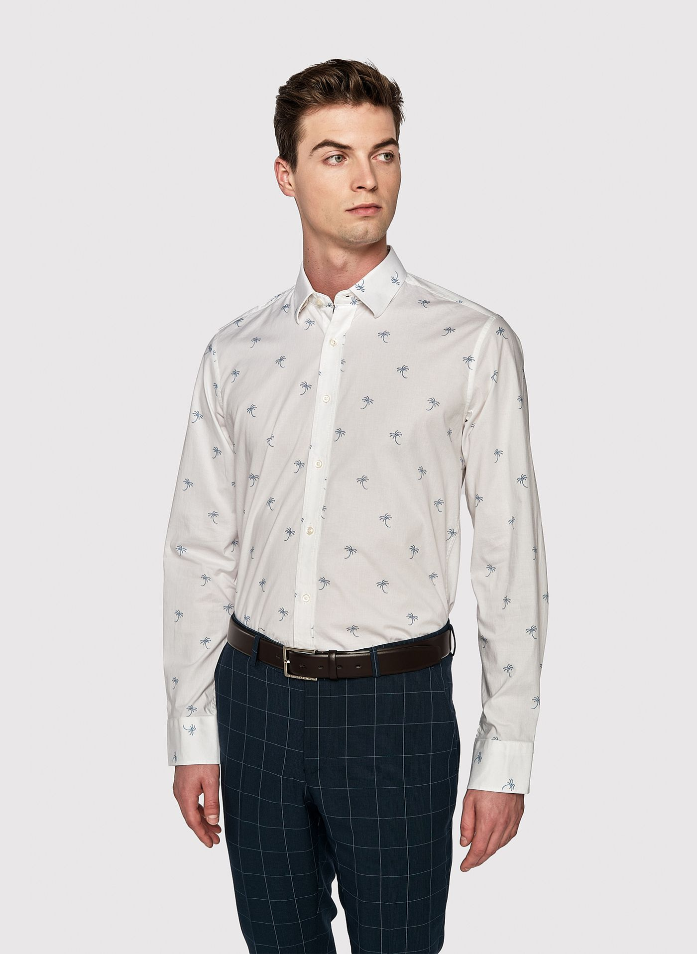 Biała męska koszula w palmy - Pako Lorente