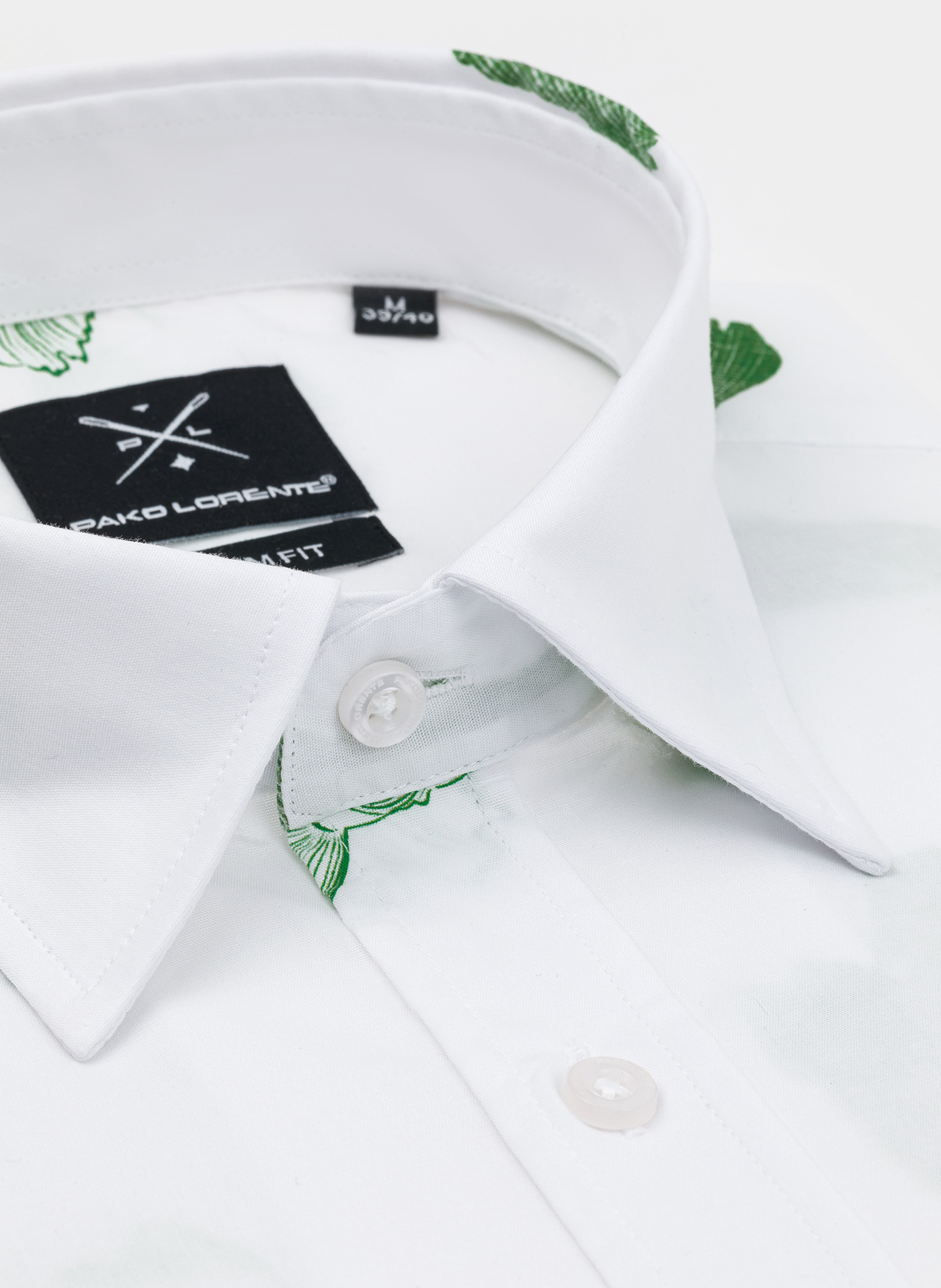 Biała koszula męska w zielone ryby P22SF-1X-028-B-S - Pako Lorente