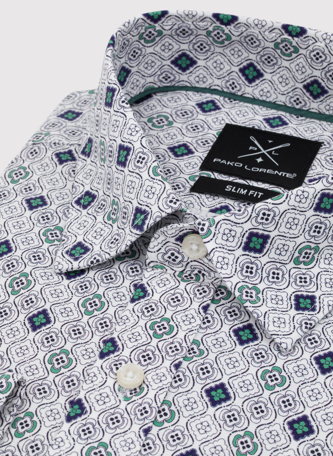 Męska koszula w kolorze białym w granatowo-zielony wzór - Pako Lorente