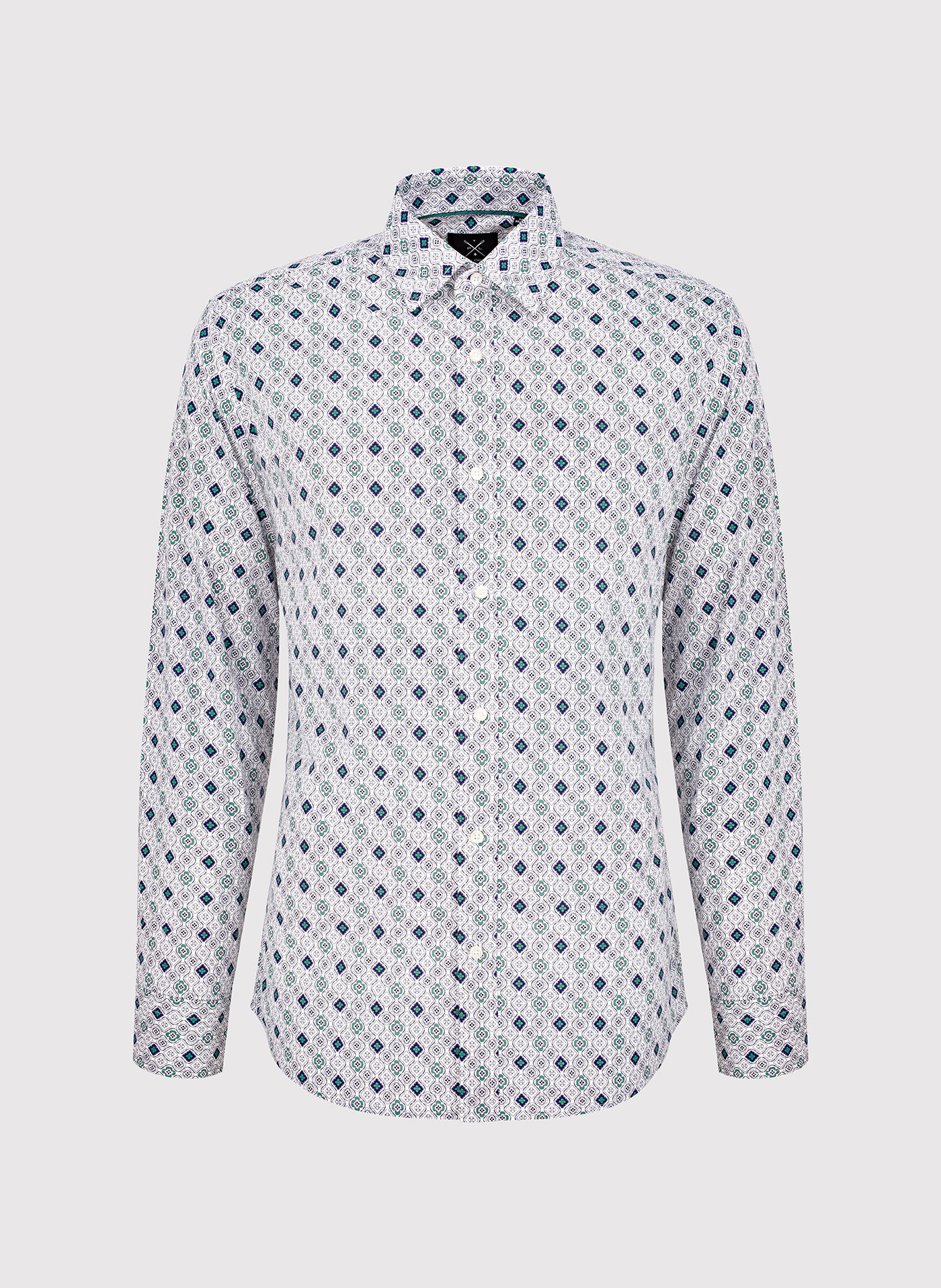 Męska koszula w kolorze białym w granatowo-zielony wzór - Pako Lorente