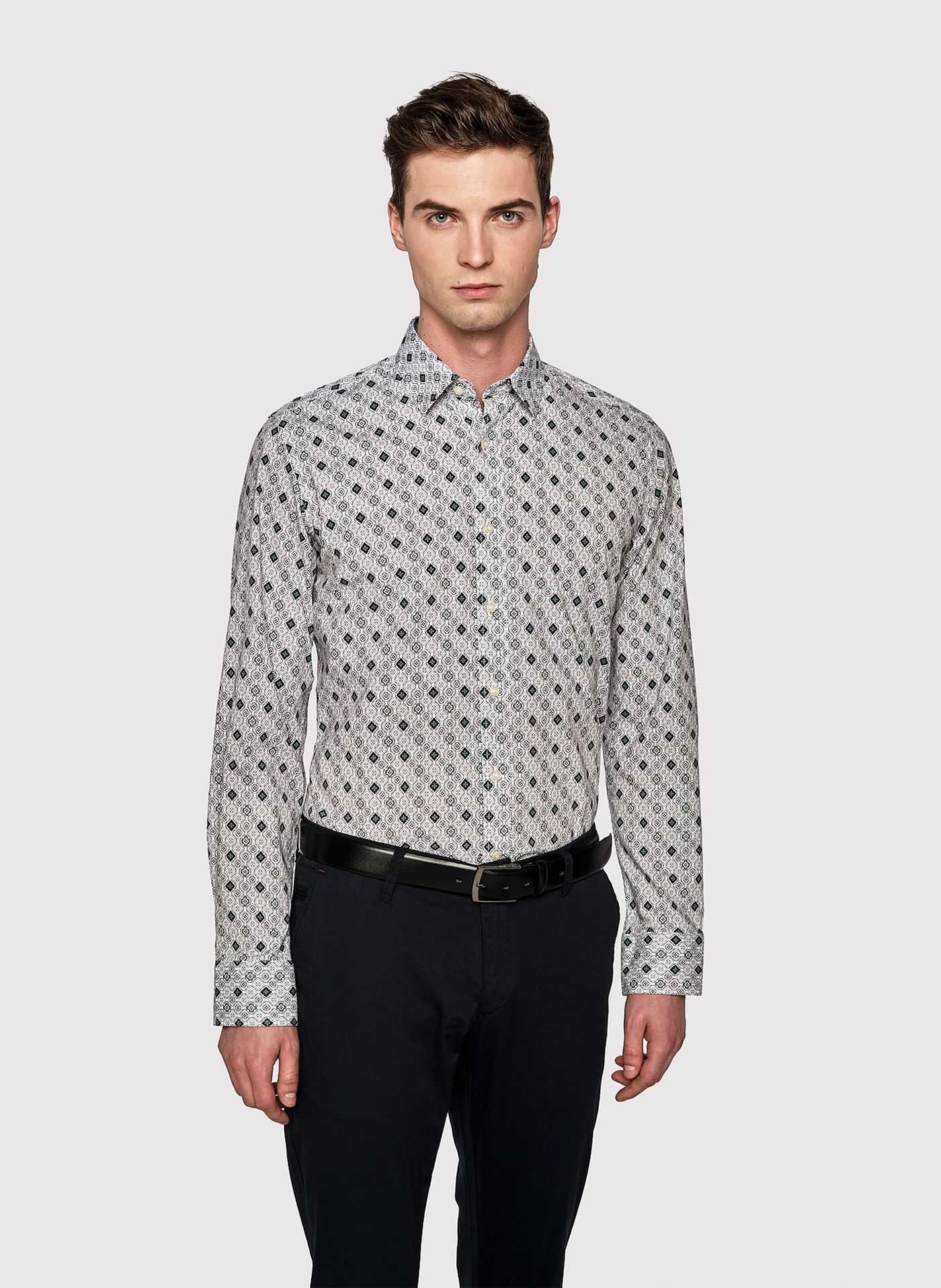 Męska koszula w kolorze białym w granatowo-zielony wzór - Pako Lorente