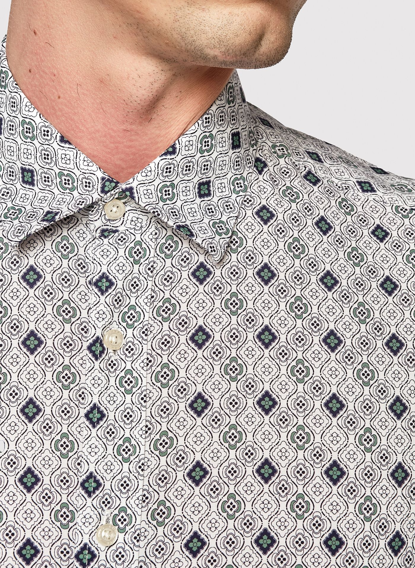 Męska koszula w kolorze białym w granatowo-zielony wzór - Pako Lorente