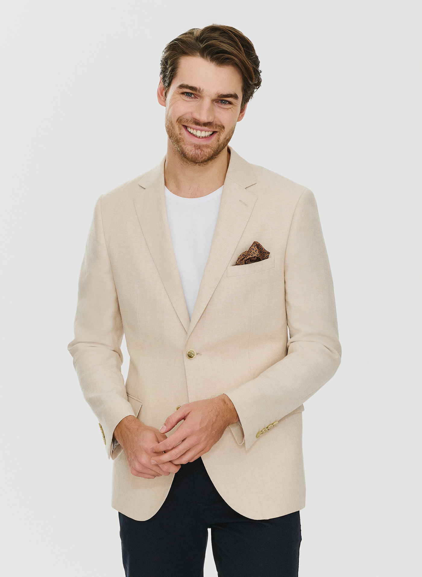 Lniana marynarka męska w kolorze beżowym - Pako Lorente