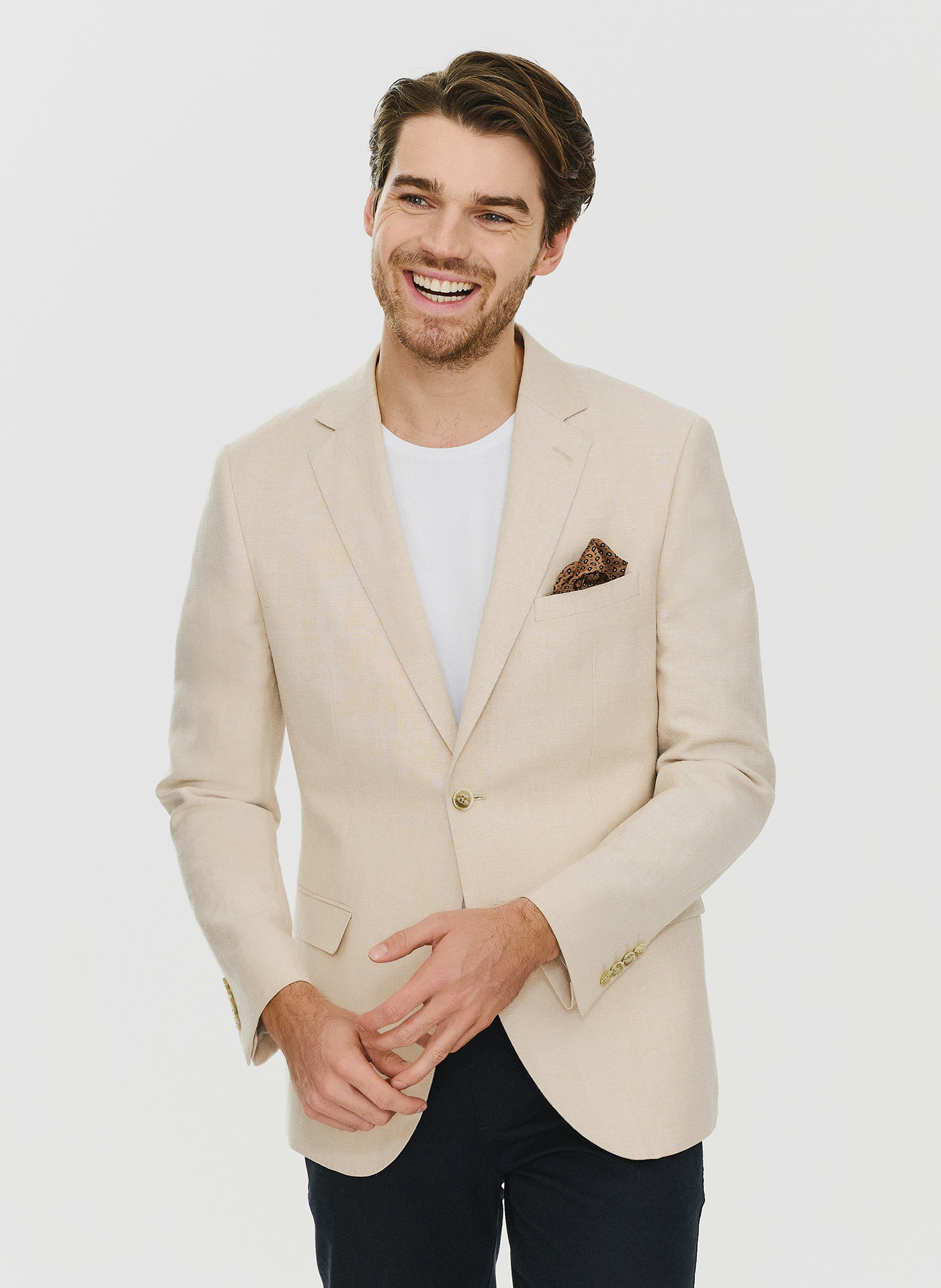 Lniana marynarka męska w kolorze beżowym - Pako Lorente