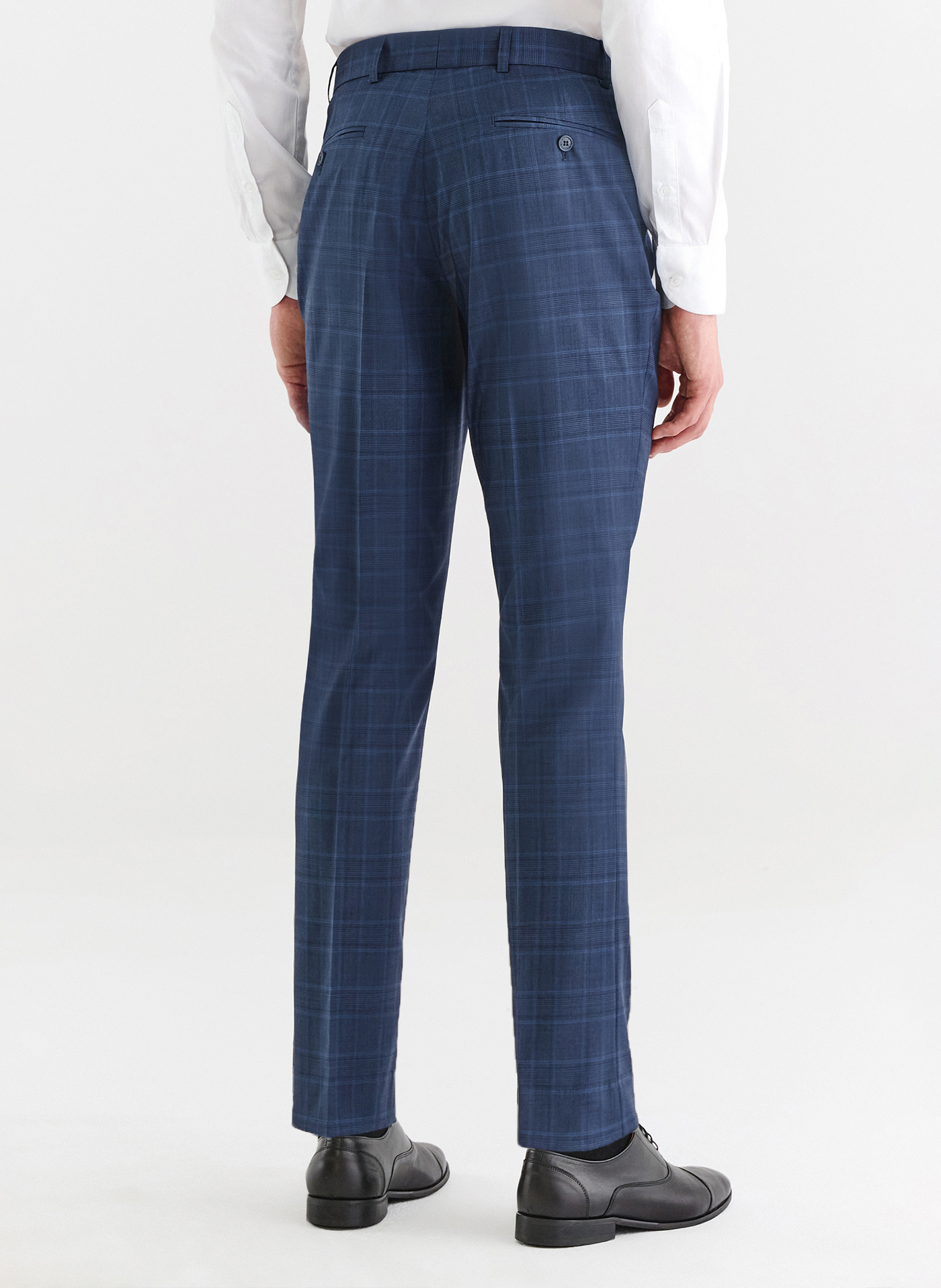 Granatowe spodnie garniturowe w delikatną niebieską kratkę - Pako Lorente
