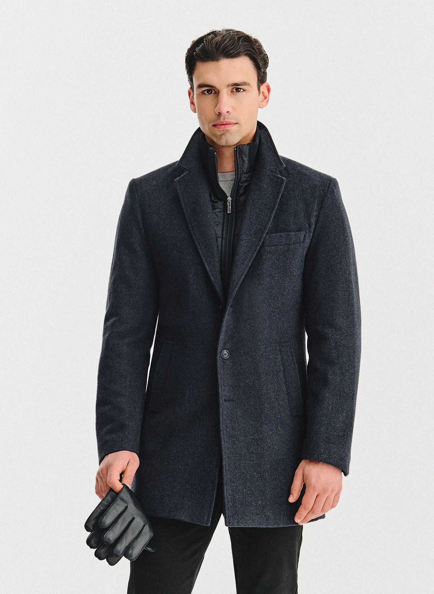 PAKO LORENTE - Grafitowy płaszcz męski z odpinanym kołnierzem - Pako Lorente