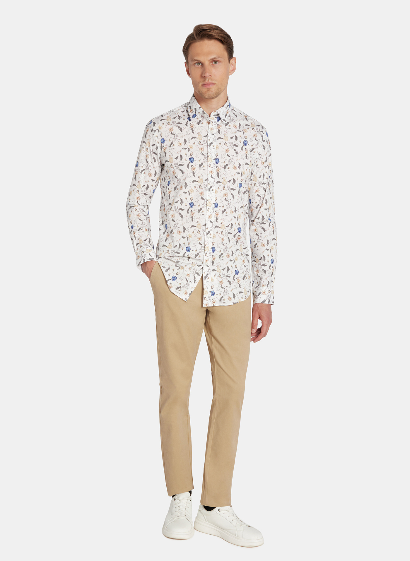 PAKO LORENTE - Biała koszula męska kwiaty - Pako Lorente