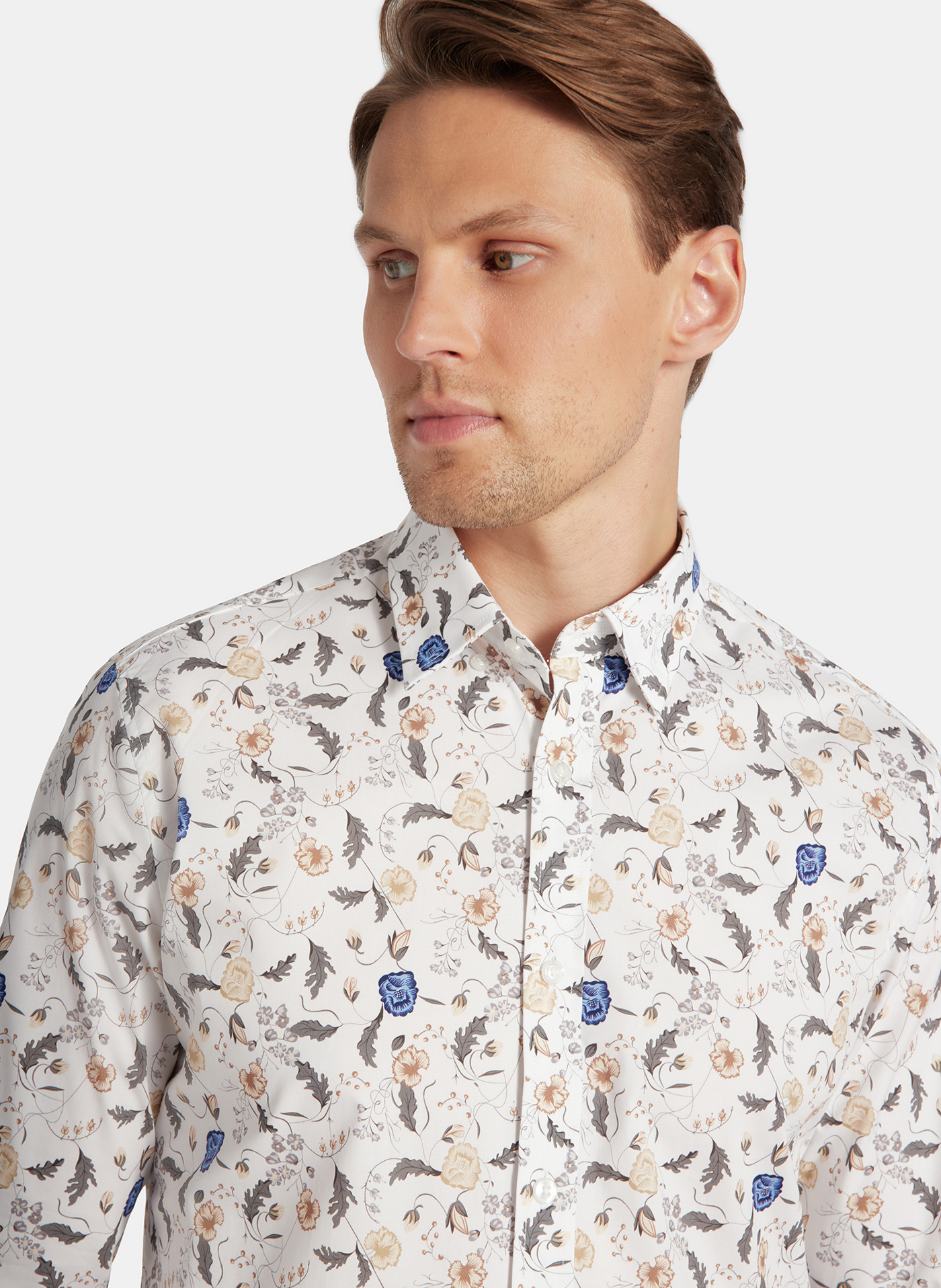 PAKO LORENTE - Biała koszula męska kwiaty - Pako Lorente