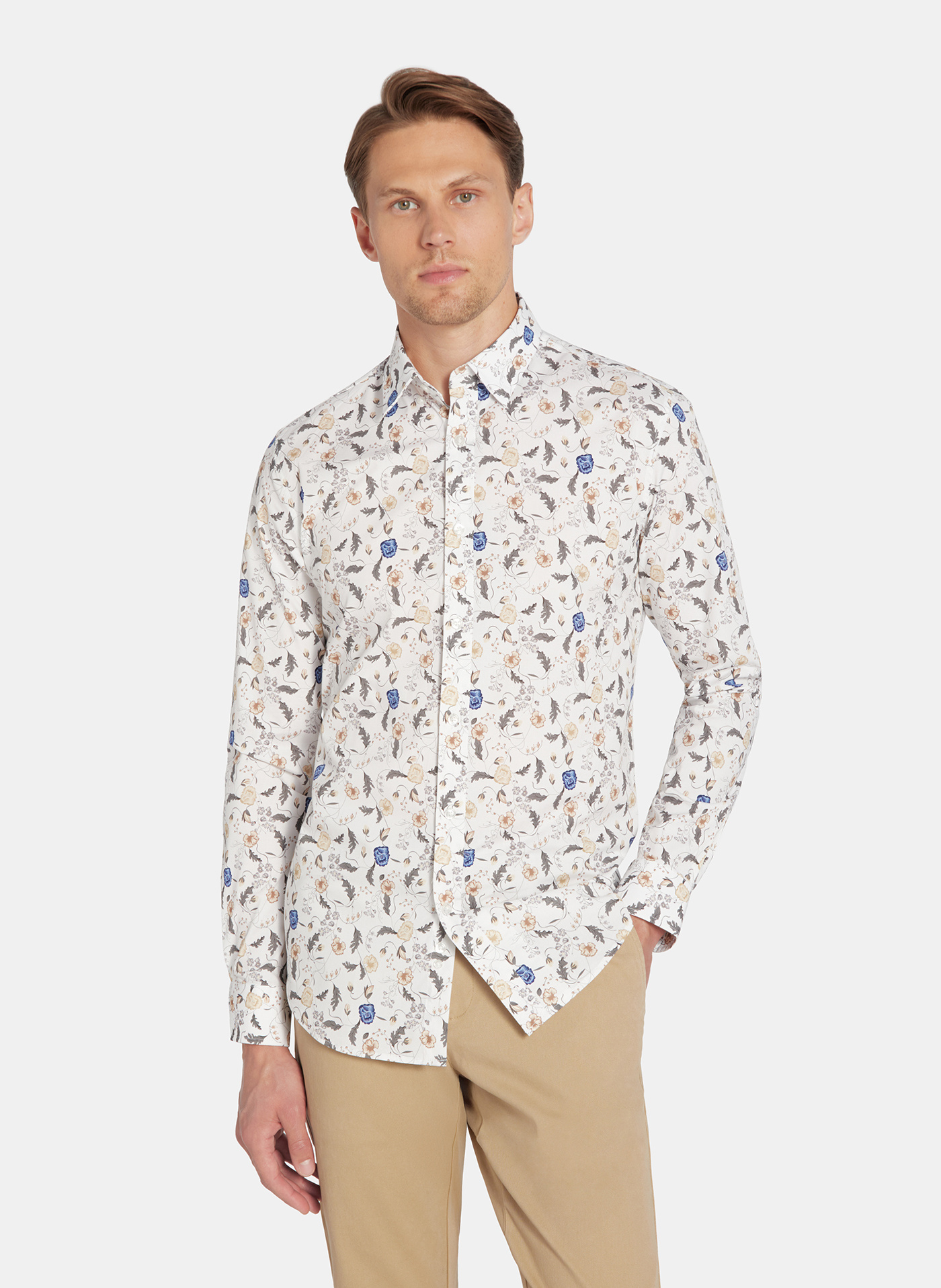 PAKO LORENTE - Biała koszula męska kwiaty - Pako Lorente