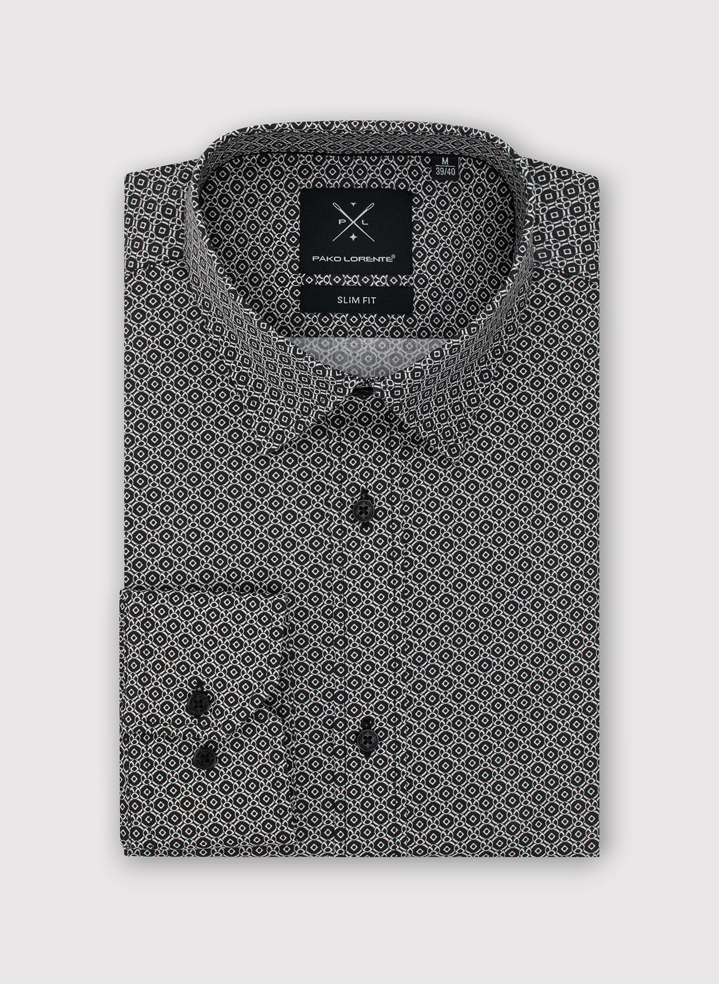PAKO LORENTE - Czarna koszula męska w mikrowzór - Pako Lorente