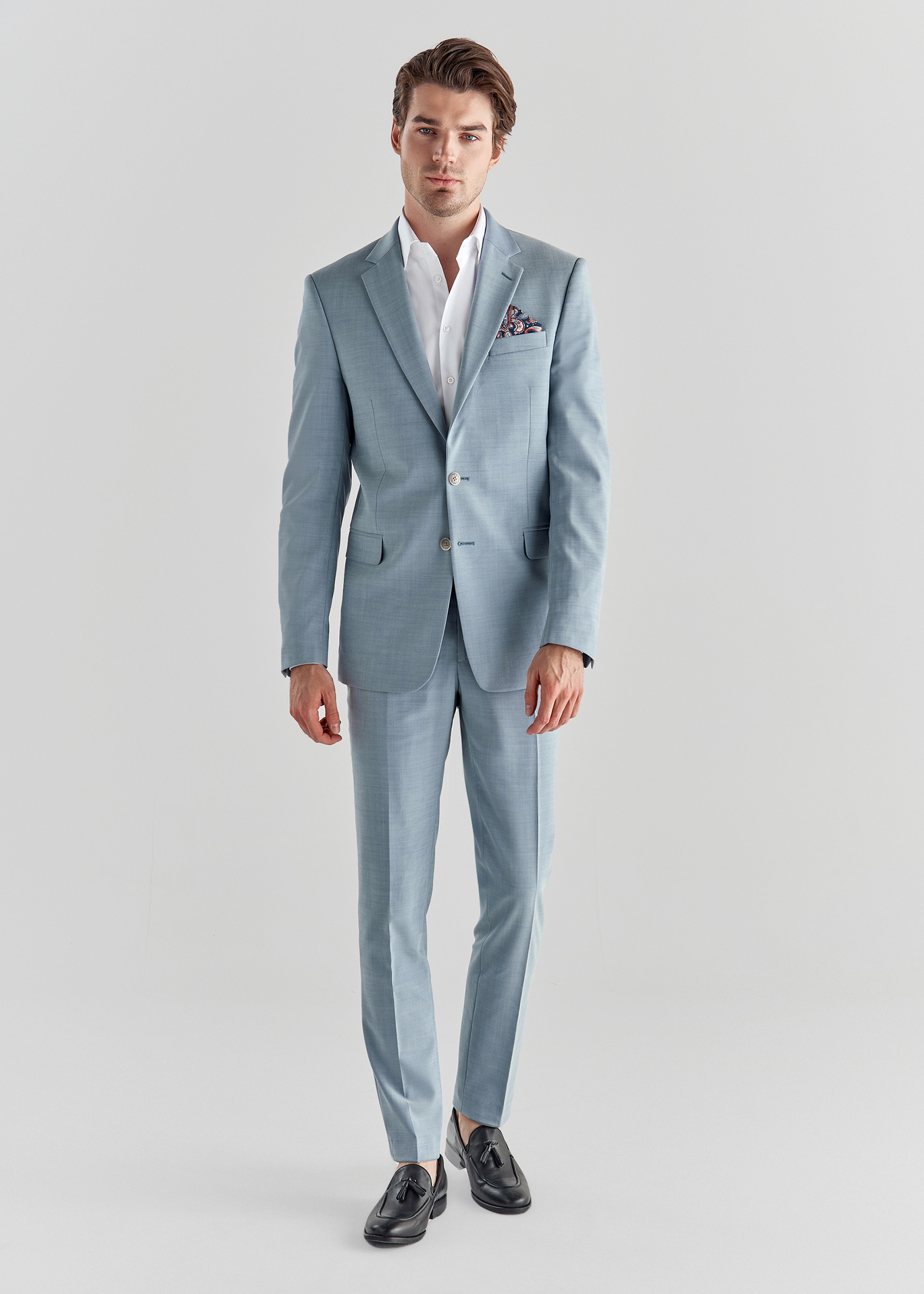 Niebieskie spodnie garniturowe P22SP-6G-004-N-S - Pako Lorente